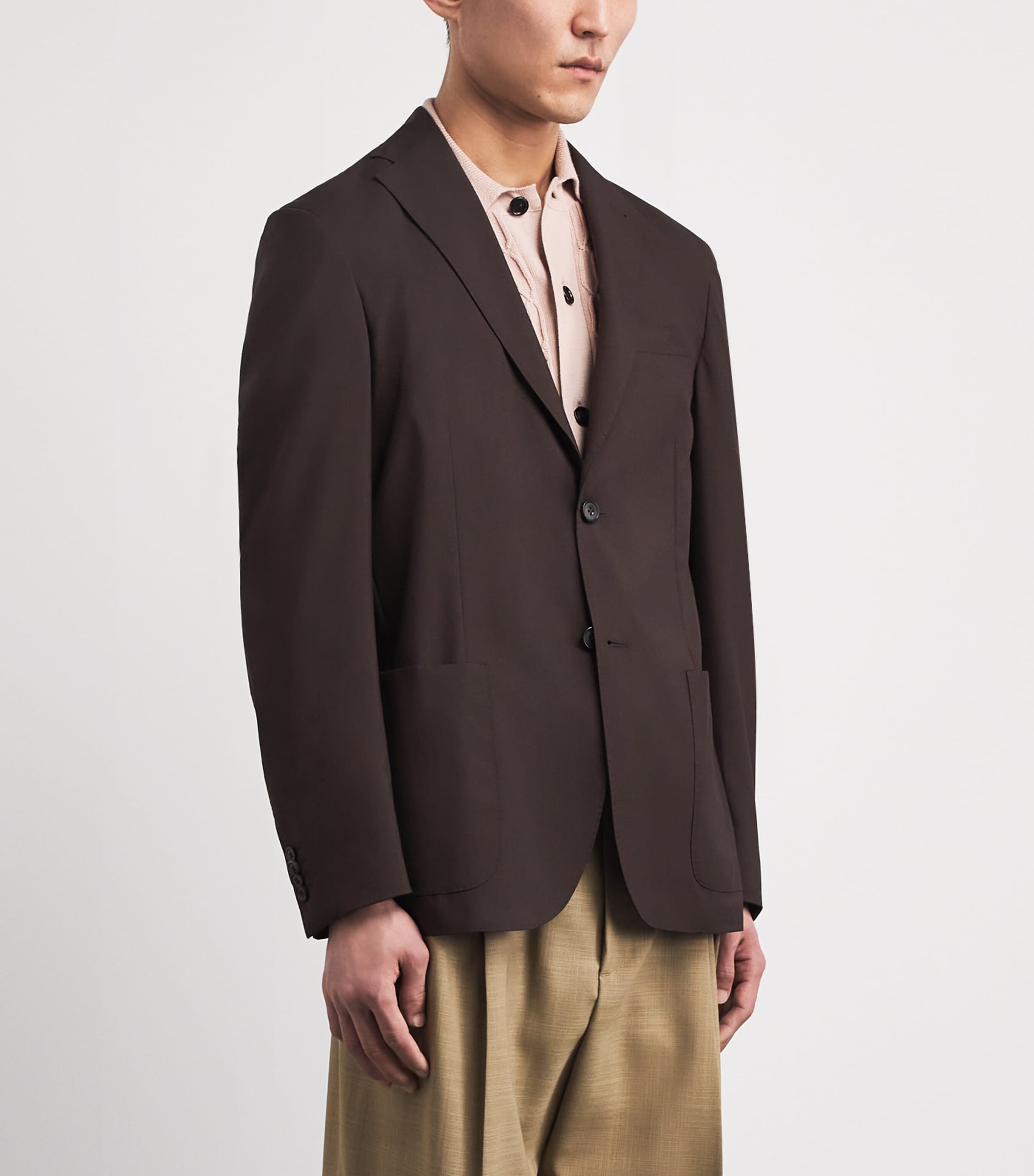 Corneliani Mens Virgin Wool-Silk Unlined Whisper Blazer Dark Brown Image 4
