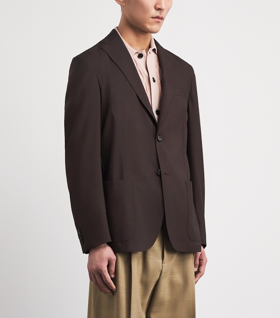 Corneliani Mens Virgin Wool-Silk Unlined Whisper Blazer Dark Brown Image 4