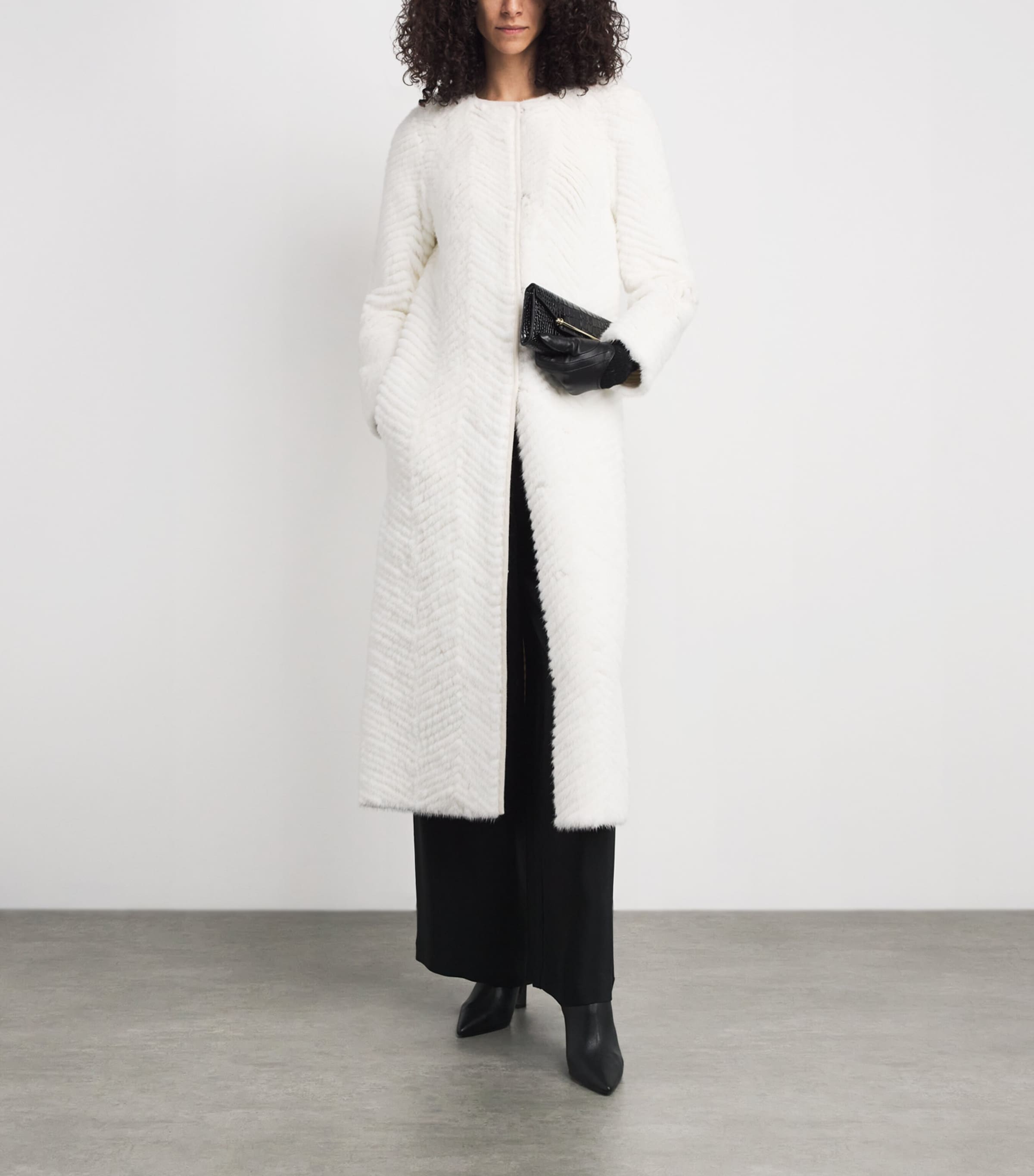 Mink-Wool Herringbone Long Coat C11 Image 2