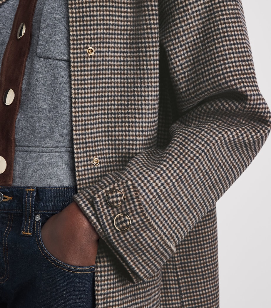 Sandro Paris Womens Wool-Blend Check Coat Black Brown Image 3