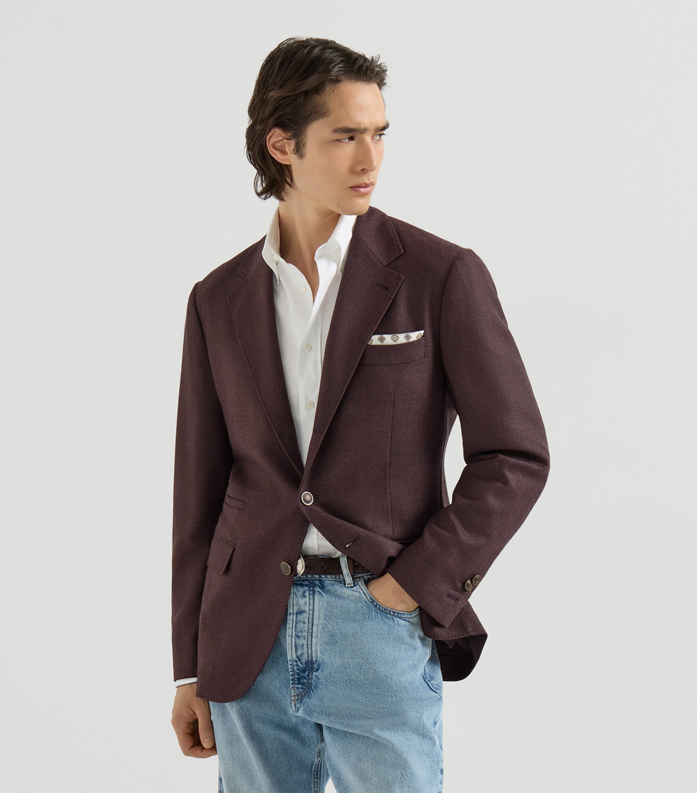 Brunello Cucinelli Mens Mouliné Virgin Wool Twill Deconstructed Blazer Image 3