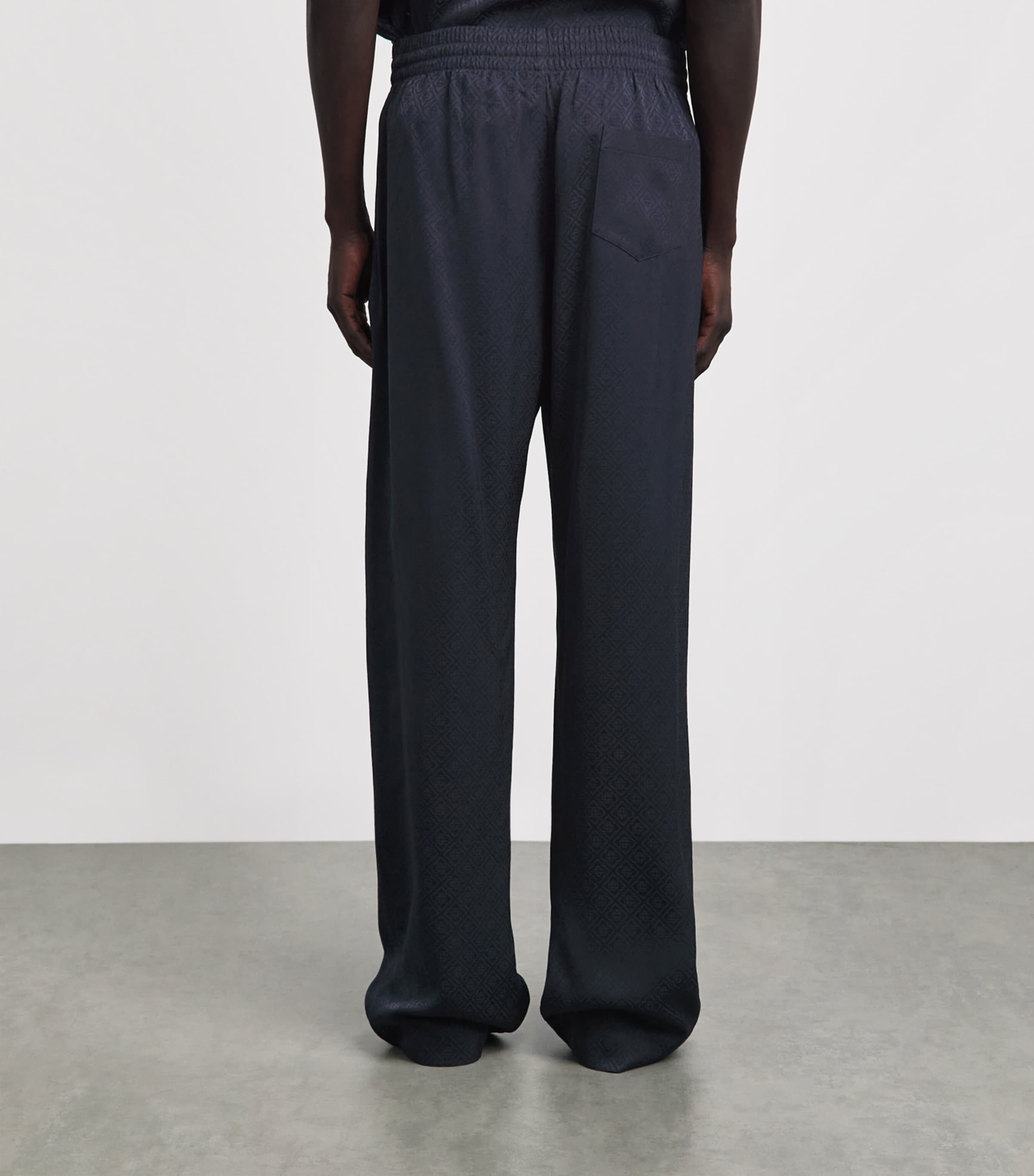 Casablanca Mens Silk Monogram Wide-Leg Trousers Dark Navy Image 5