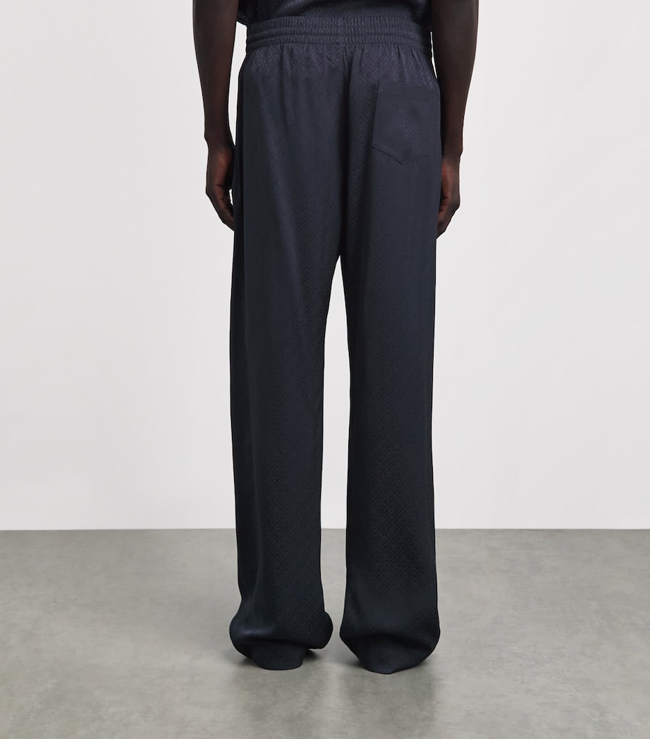 Casablanca Mens Silk Monogram Wide-Leg Trousers Dark Navy Image 5