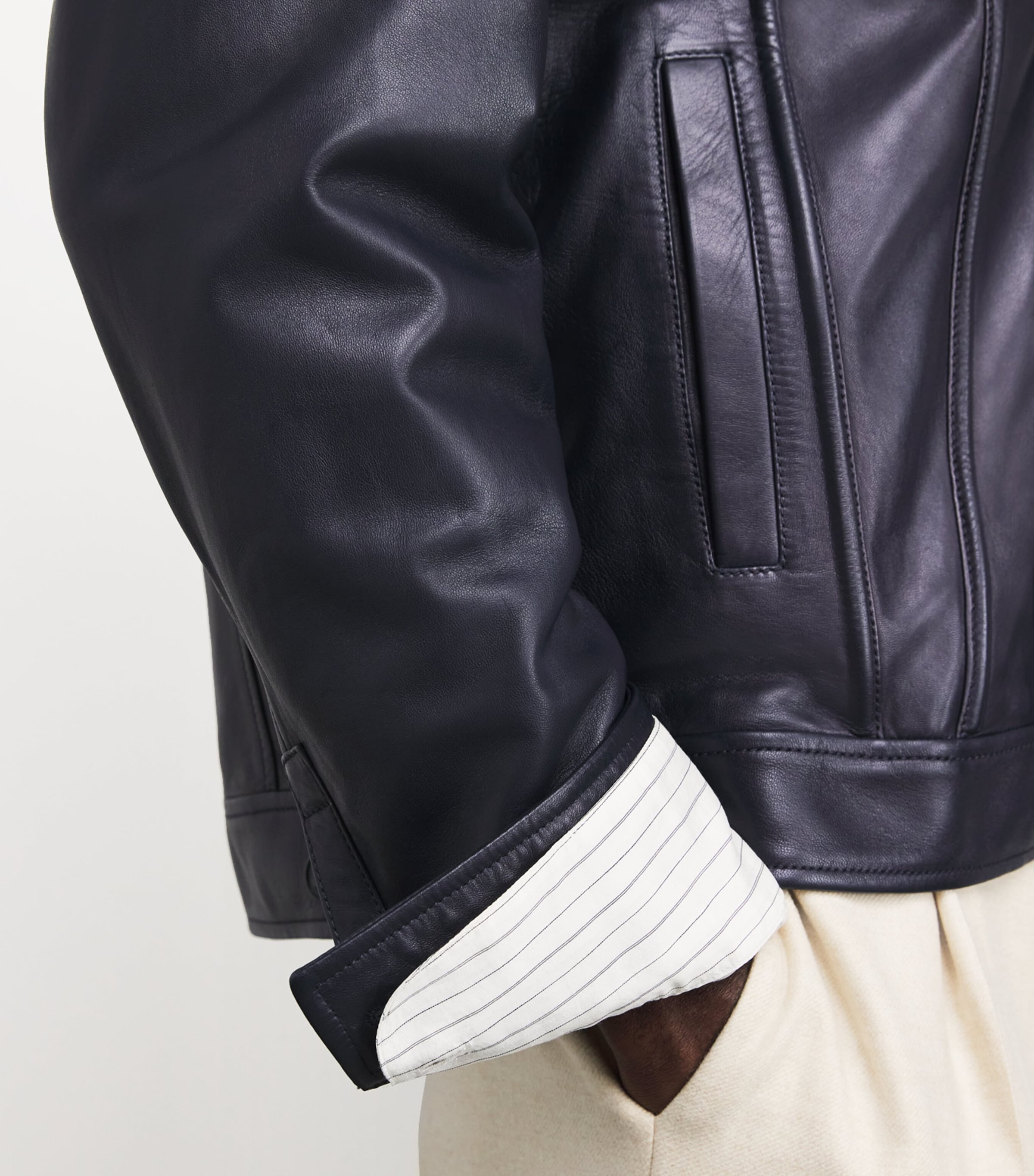 Lamb Leather Jacket 160 NAVY Image 6