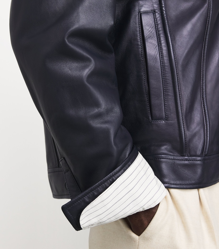 Lamb Leather Jacket 160 NAVY Image 6