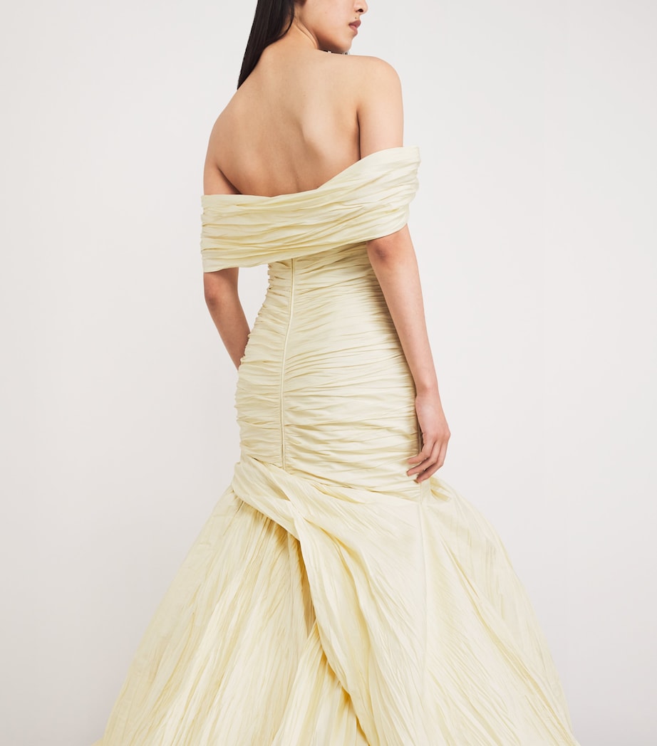 Marmar Halim Womens Taffeta Off-The-Shoulder Yuliet Gown Butter Yellow Image 4
