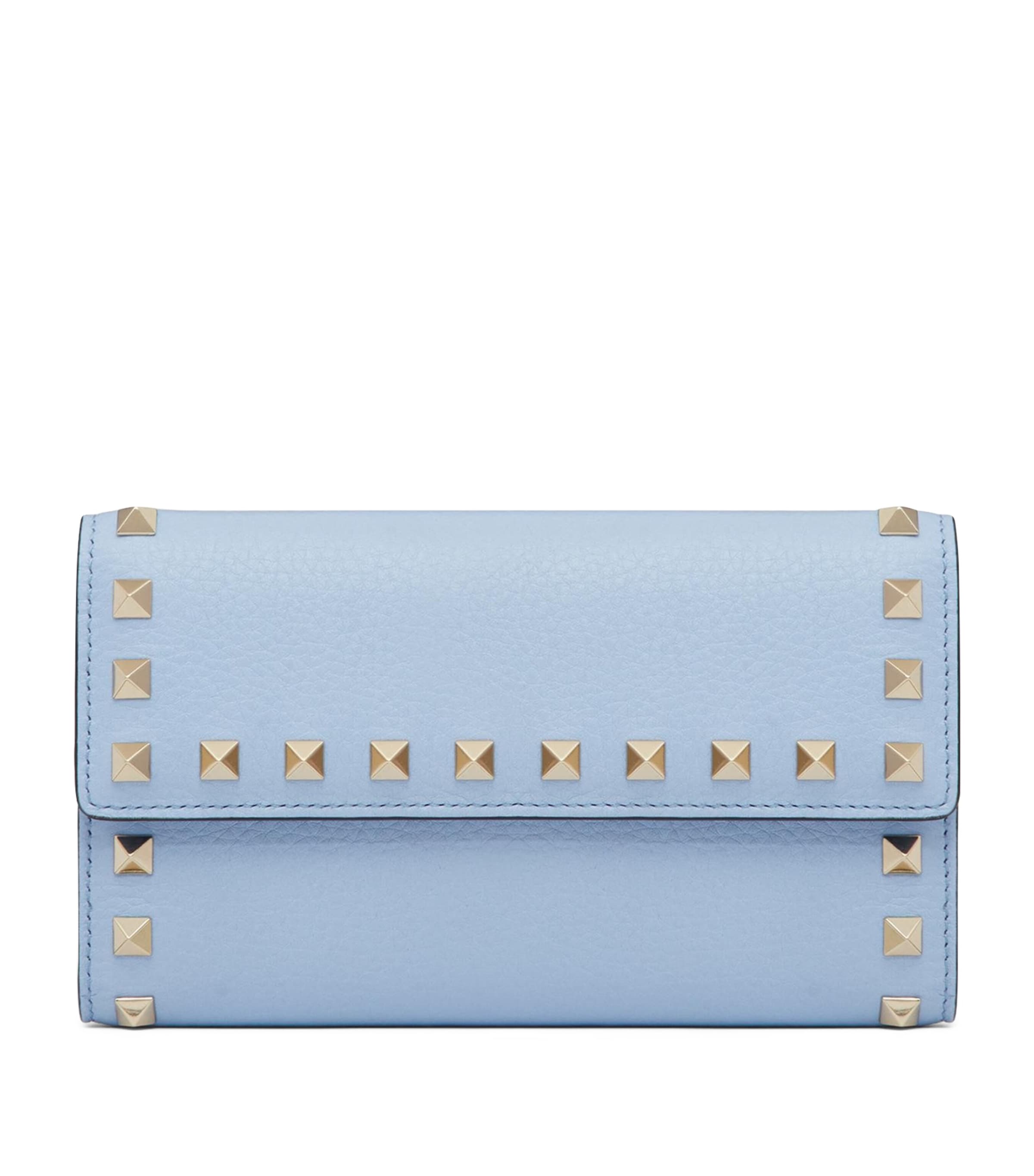 Valentino Garavani Leather Rockstud Continental Wallet In Blue