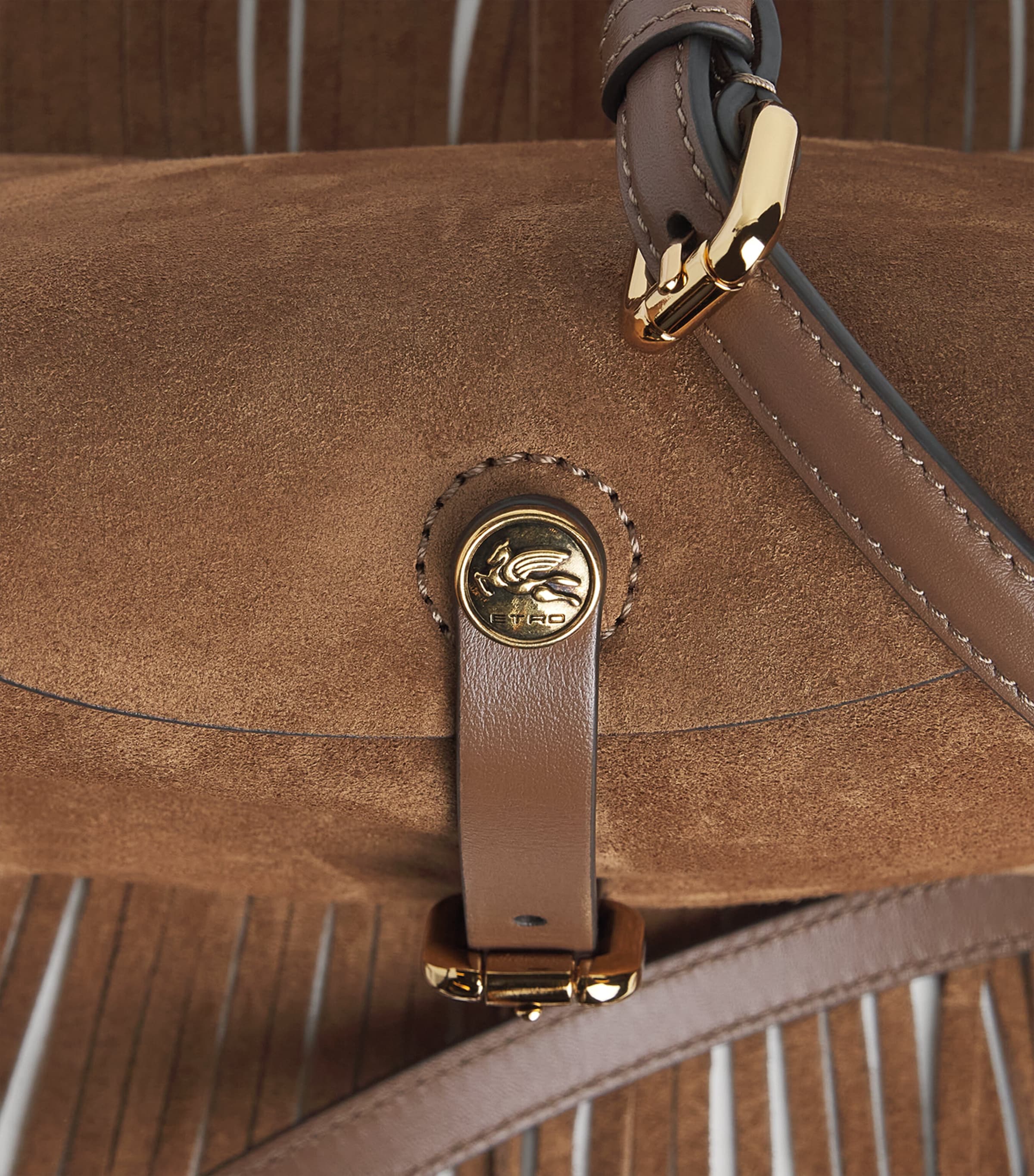 Etro Small Suede Fringed Pony Shoulder Bag Sand Image 5