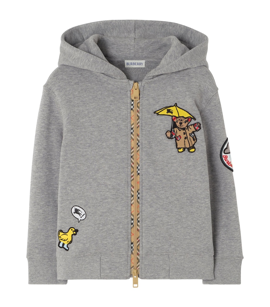 Burberry Kids Embroidered Thomas Bear Hoodie (4-12 Years) Pale Grey Melange Image 1