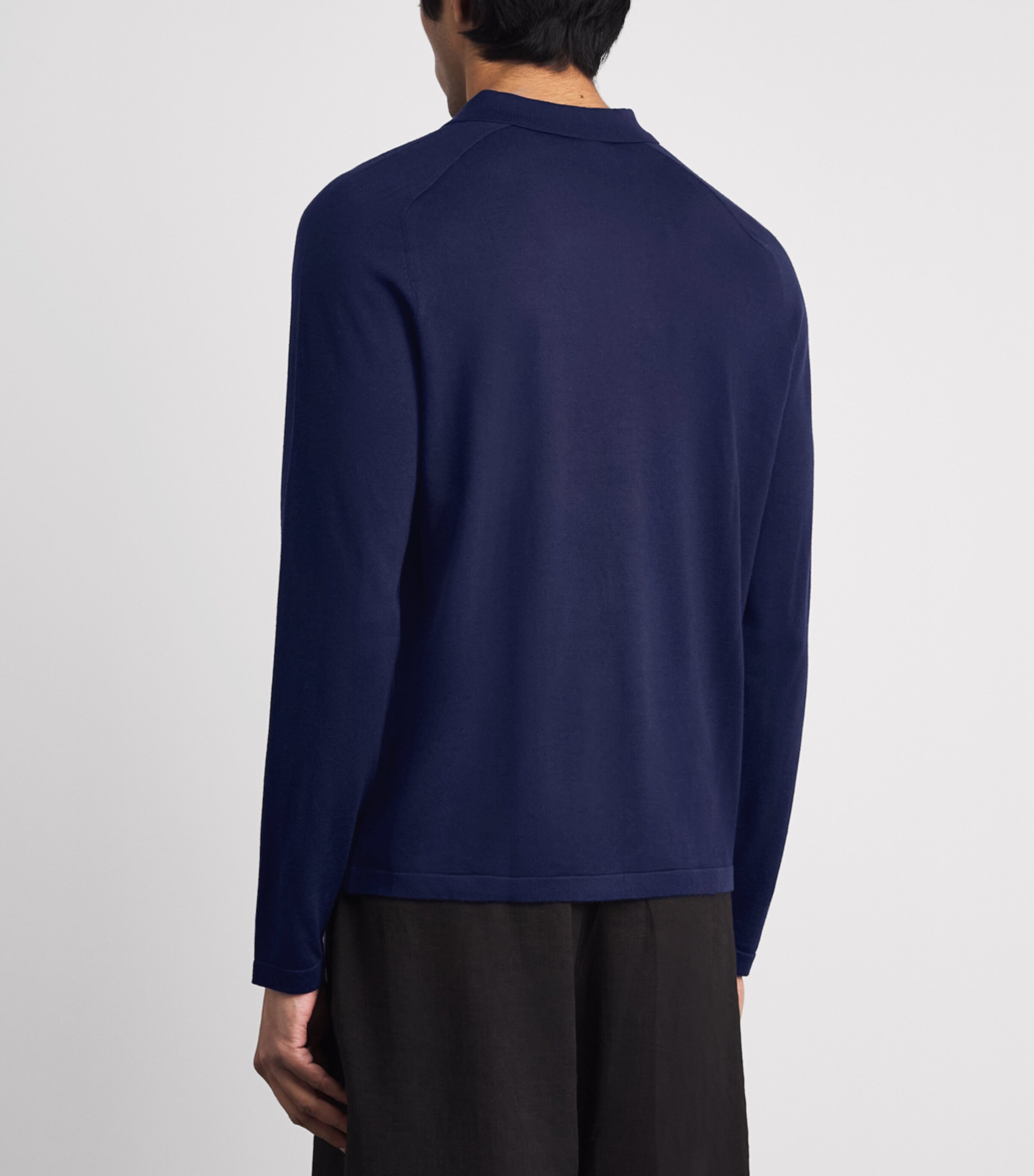 Falke Mens Wool Long-Sleeve Polo Shirt Space Blue Image 5
