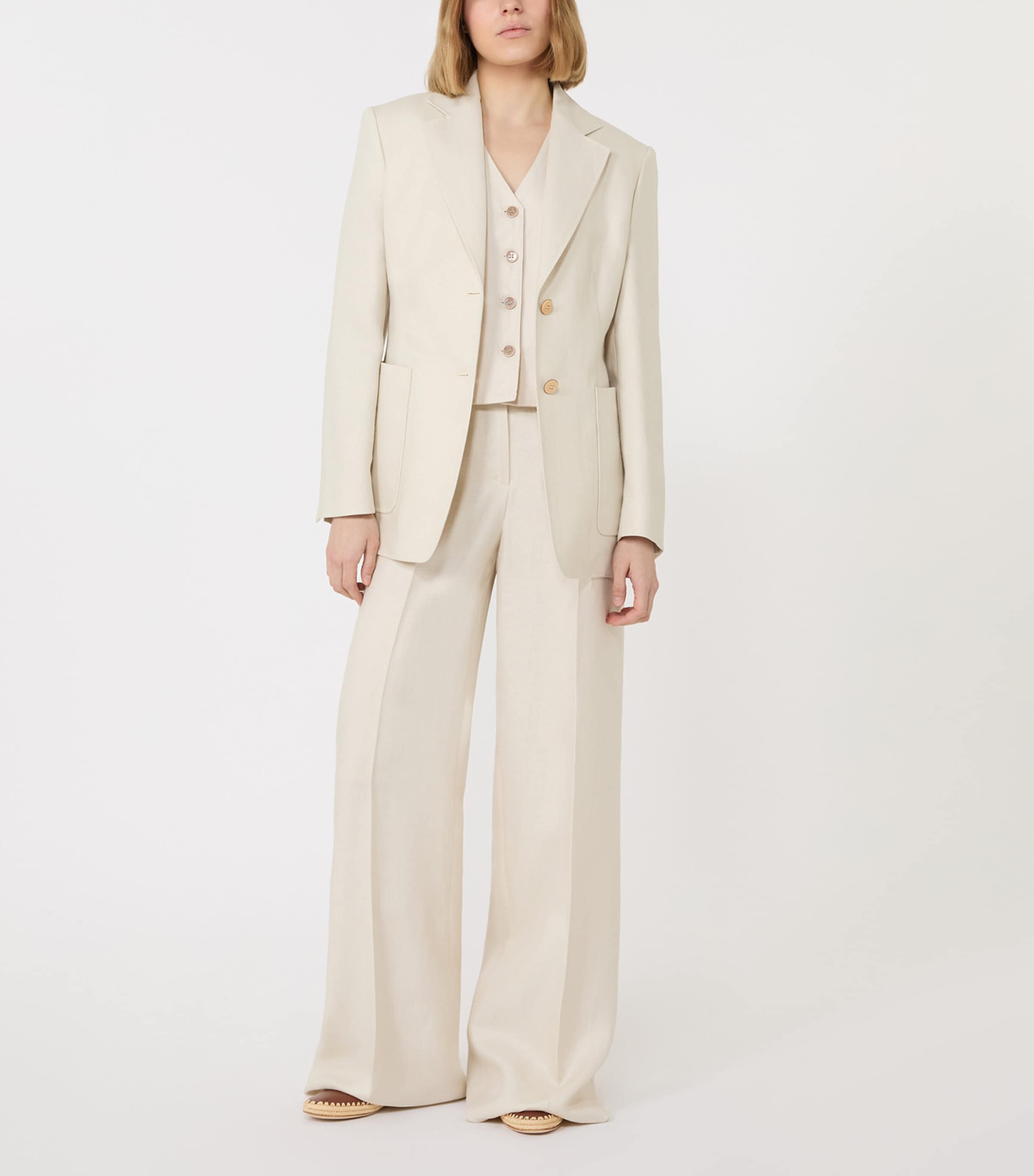 Max Mara Womens Linen Wide-Leg Trousers Beige Image 4