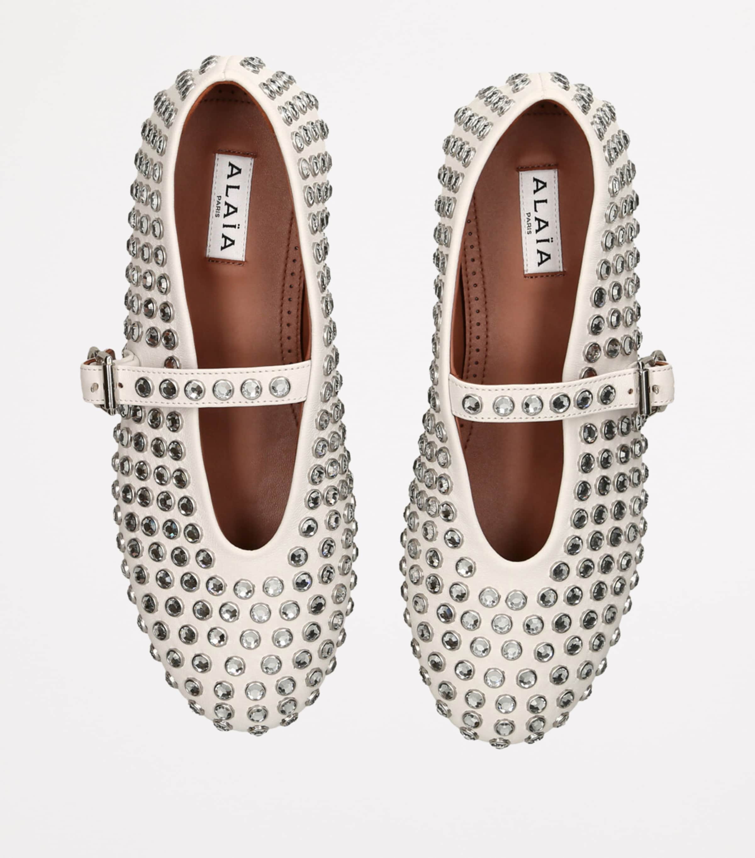Leather Embellished Ballerina Flats WHITE Image 4