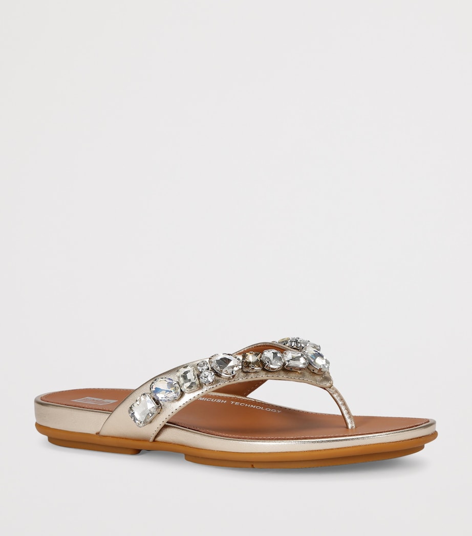 FitFlop Leather Embellished Gracie Flip Flops Gold Image 3
