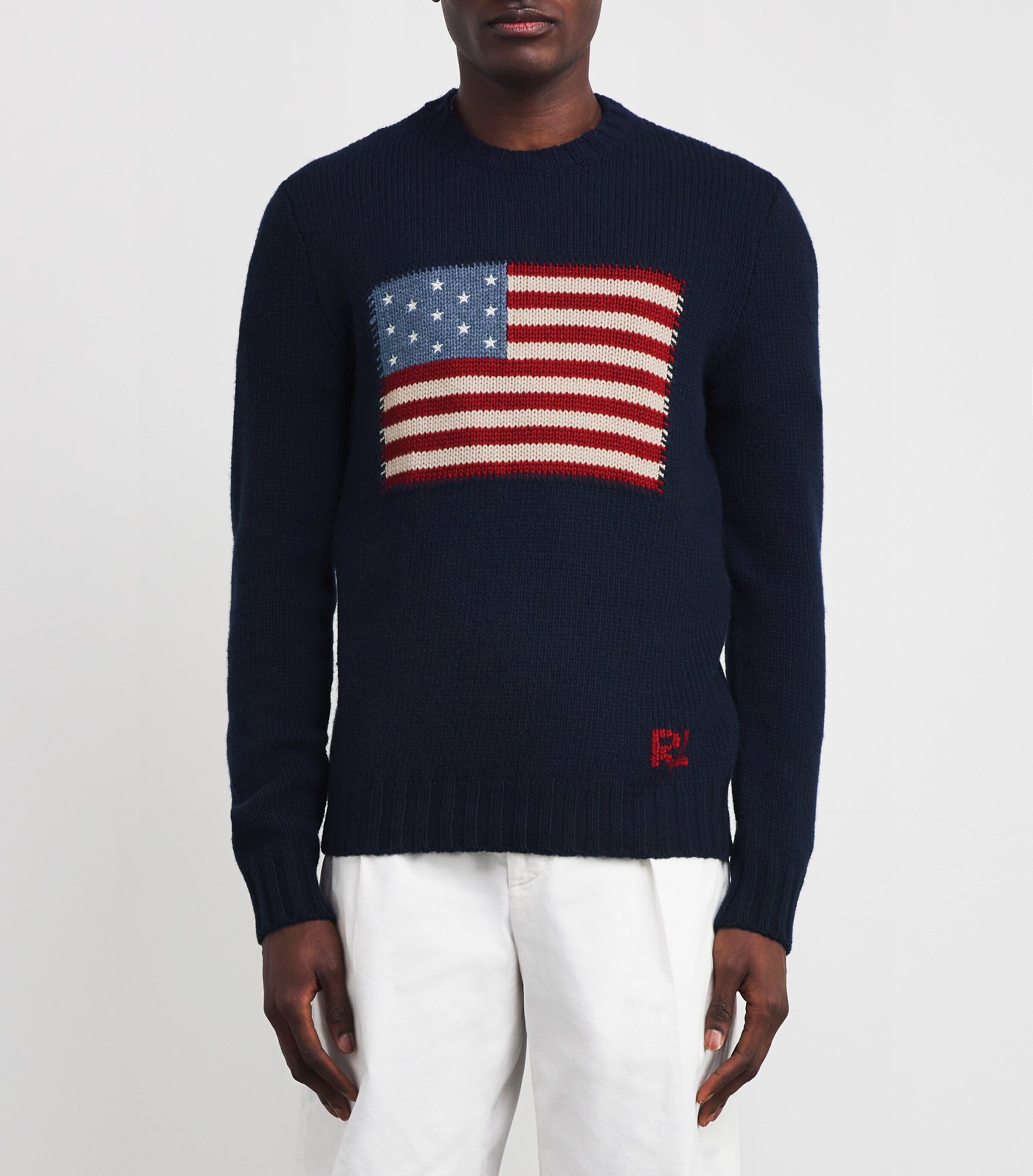 Ralph Lauren Purple Label Navy Cashmere Flag Sweater | Harrods UK