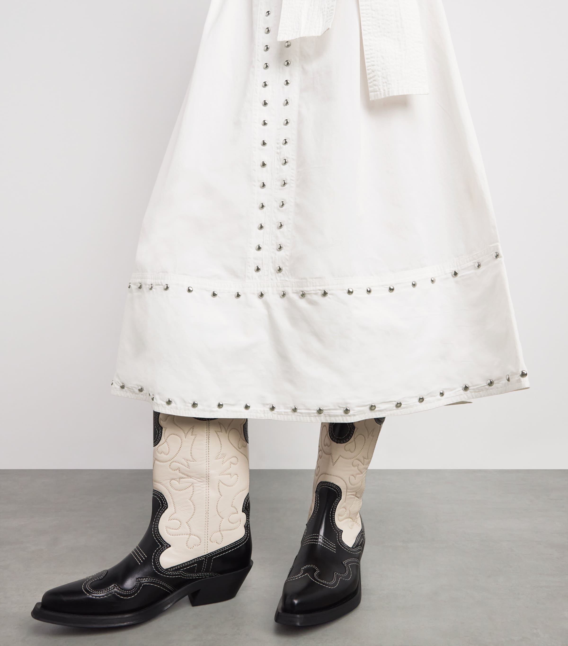 The Great Cotton Studded The Bodega Midi Dress In White