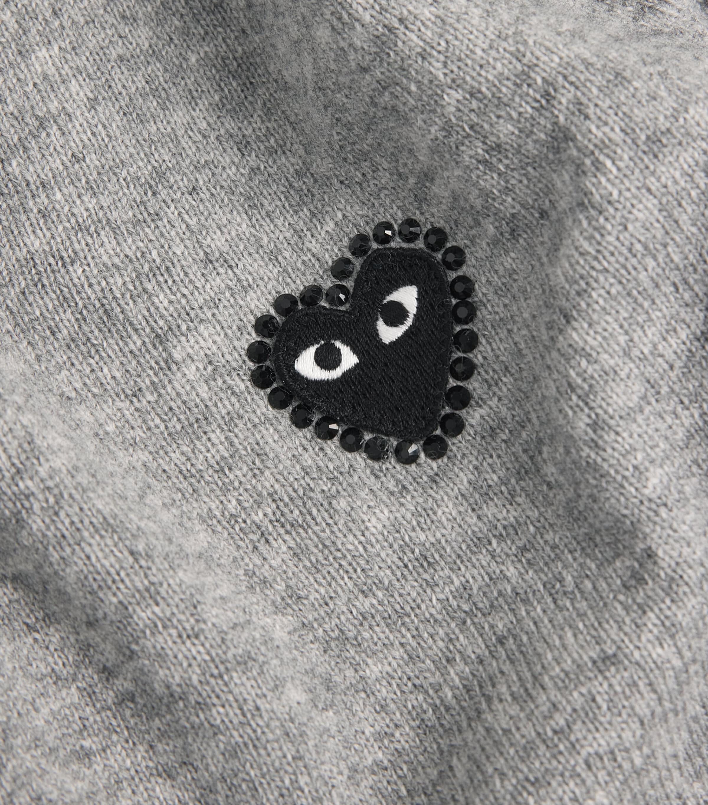 Comme Des Garçons Play Mens Wool V-Neck Rhinestone Heart Sweater Lt Grey Image 6