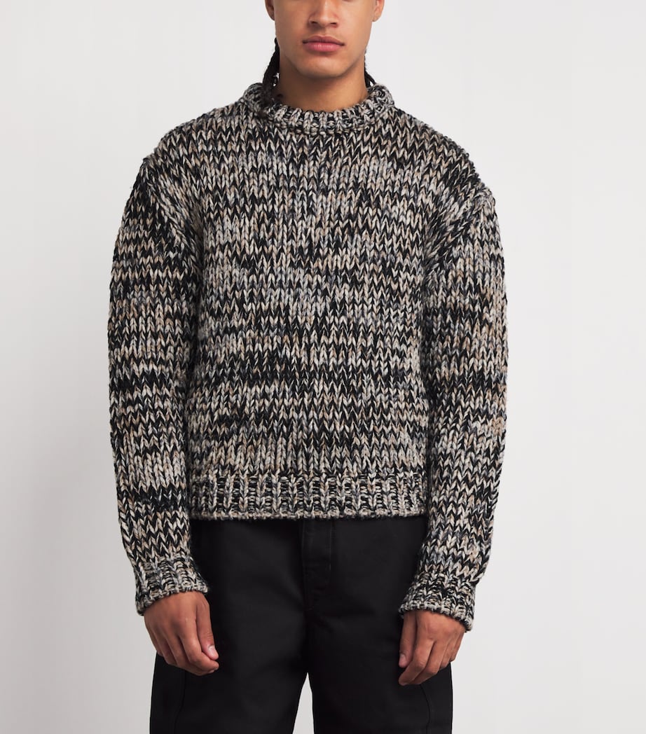 Wool-Blend Melange Sweater BLA/WHI/BRO MU227 Image 3