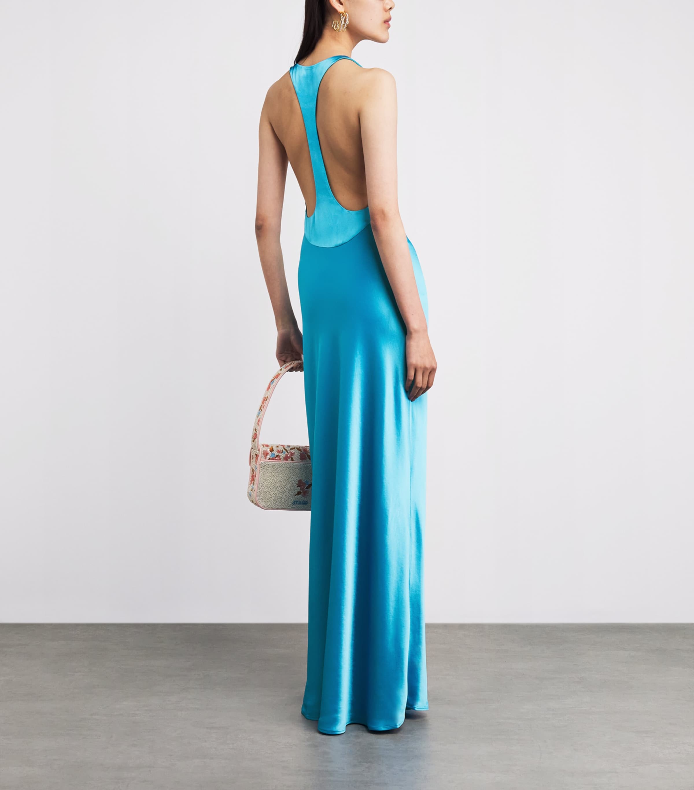 STAUD Womens Satin Racerback Juanita Maxi Dress Pool Pool Image 4