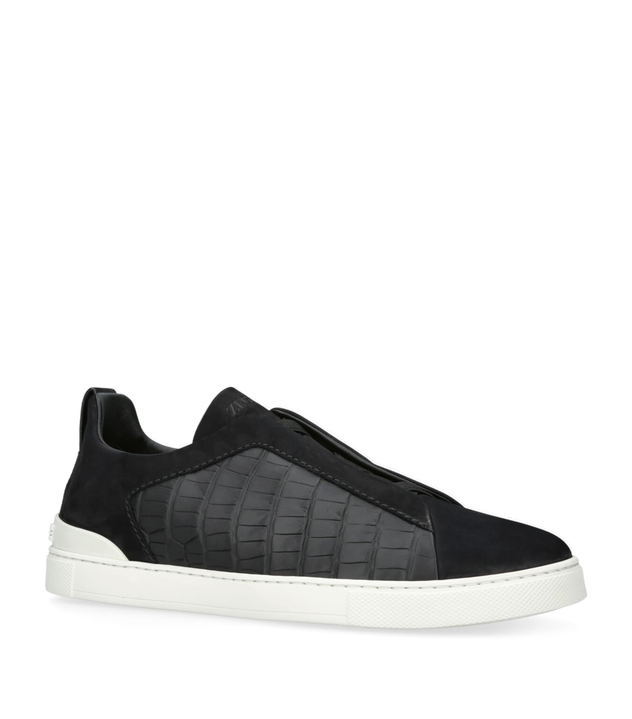 Crocodile Leather Triple Stitch SECONDSKIN Sneakers BLACK Image 3