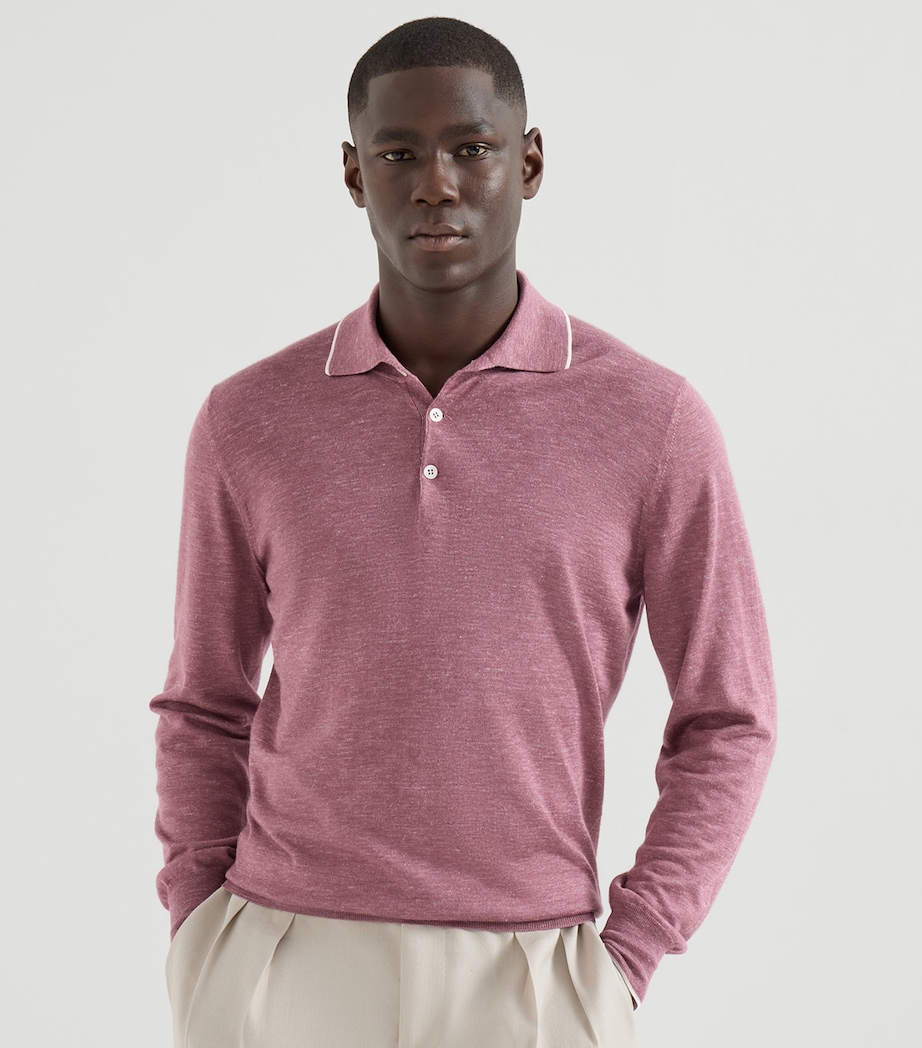 Brunello Cucinelli Mens Cashmere-Silk-Hemp Polo Shirt Image 3