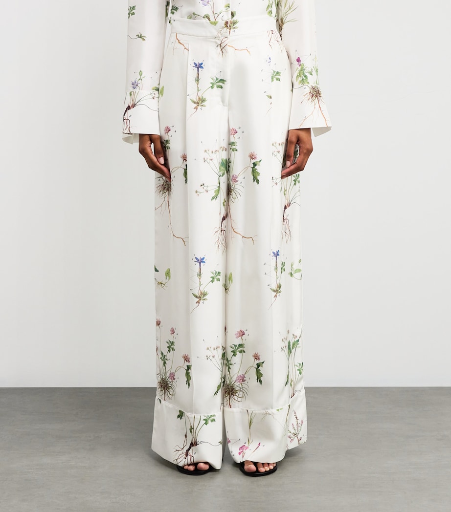 Silk Wide-Leg Trousers BOTANICAL GRDN WHITE Image 3