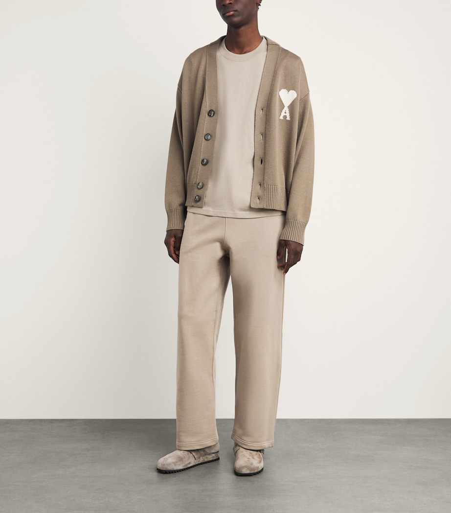 AMI Paris Mens Cotton Ami de Coeur Sweatpants Beige Taupe Image 2