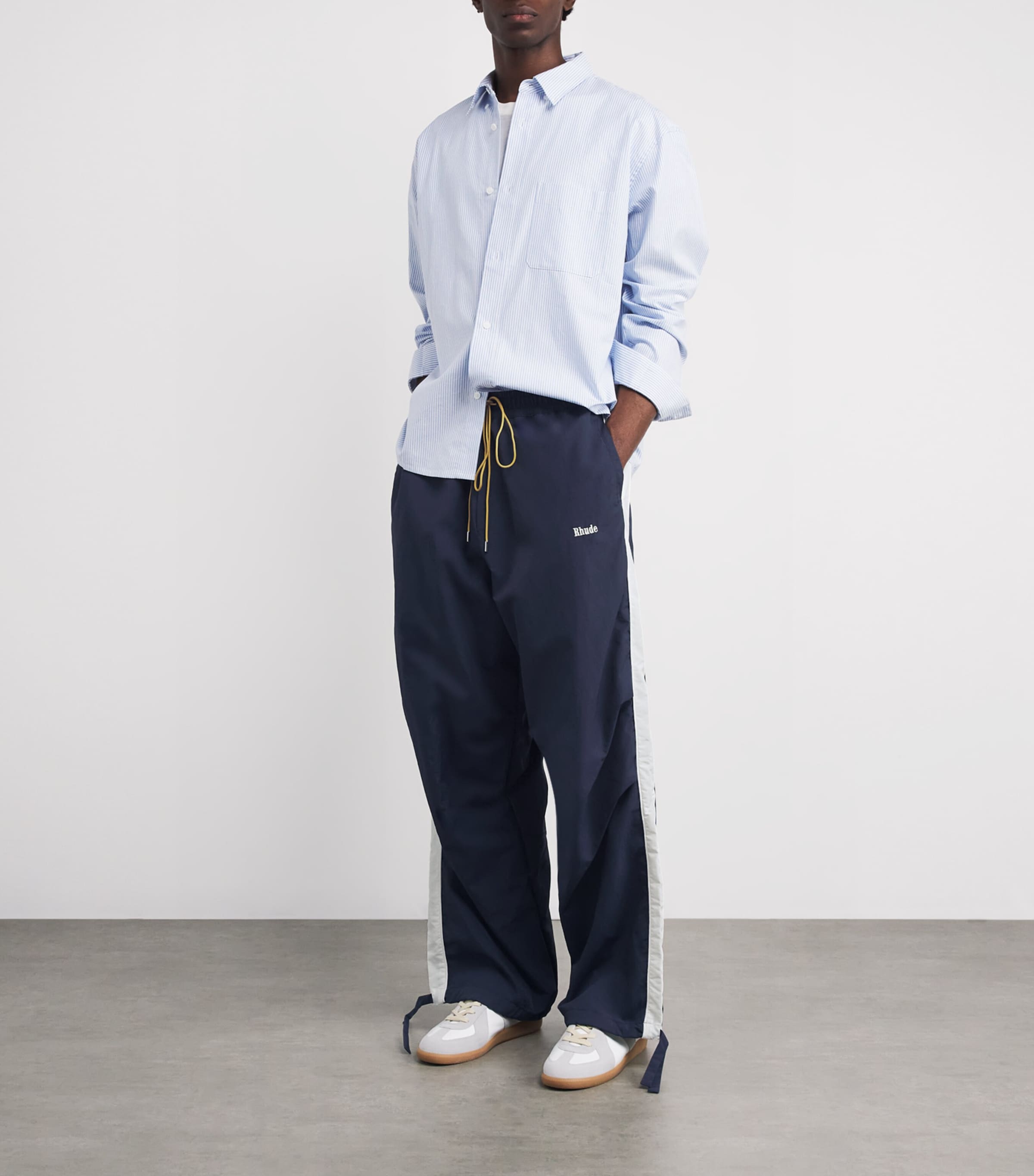 Rhude Navy Logo Wide-Leg Track Pants | Harrods US