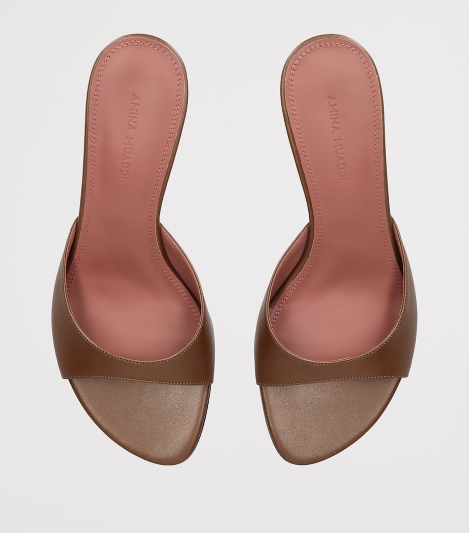 Amina Muaddi Leather Jeanne Heeled Mules 60 Brown/oth Image 4