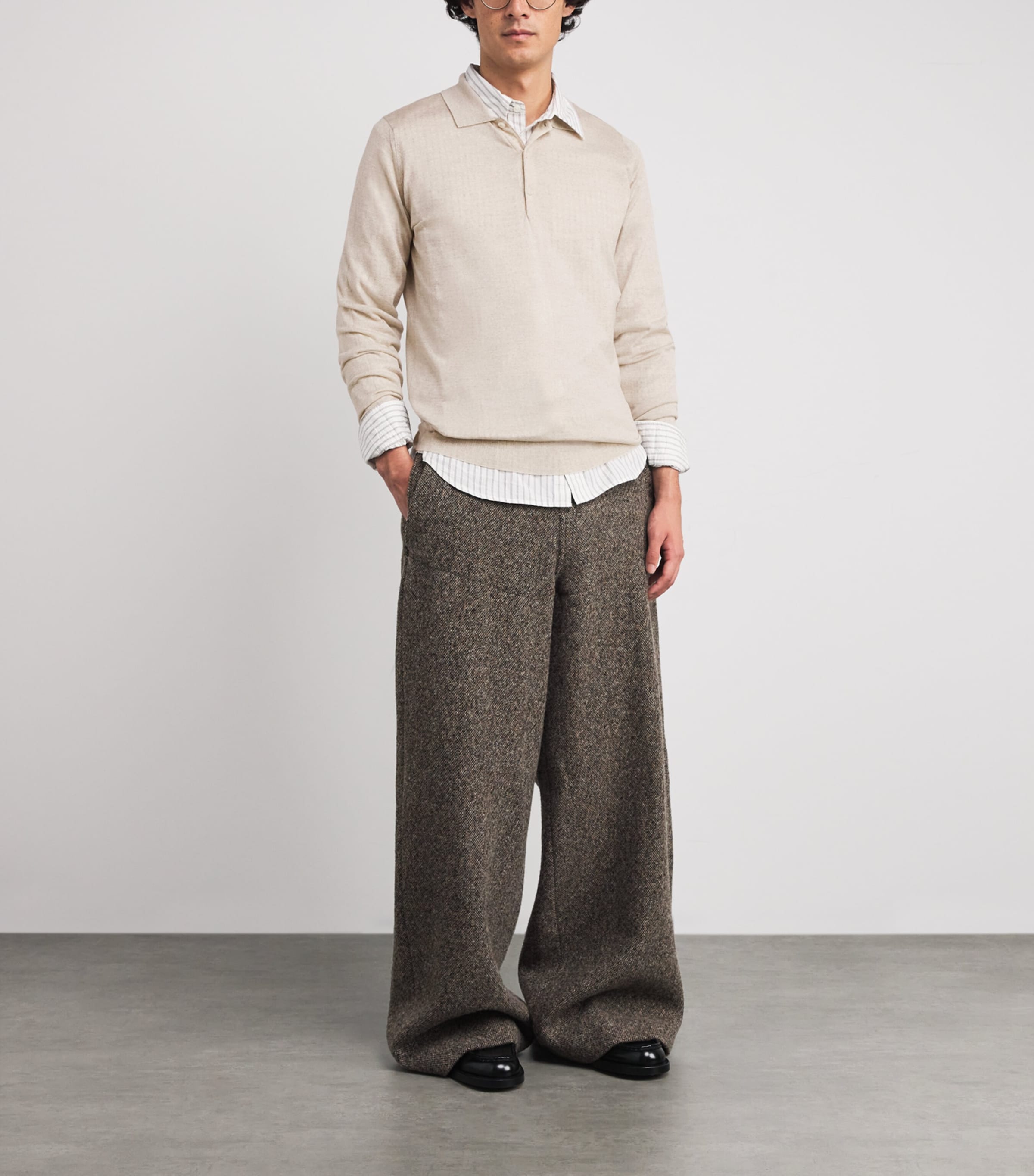 Merino Wool Belper Polo Shirt GREY FLEECE Image 2