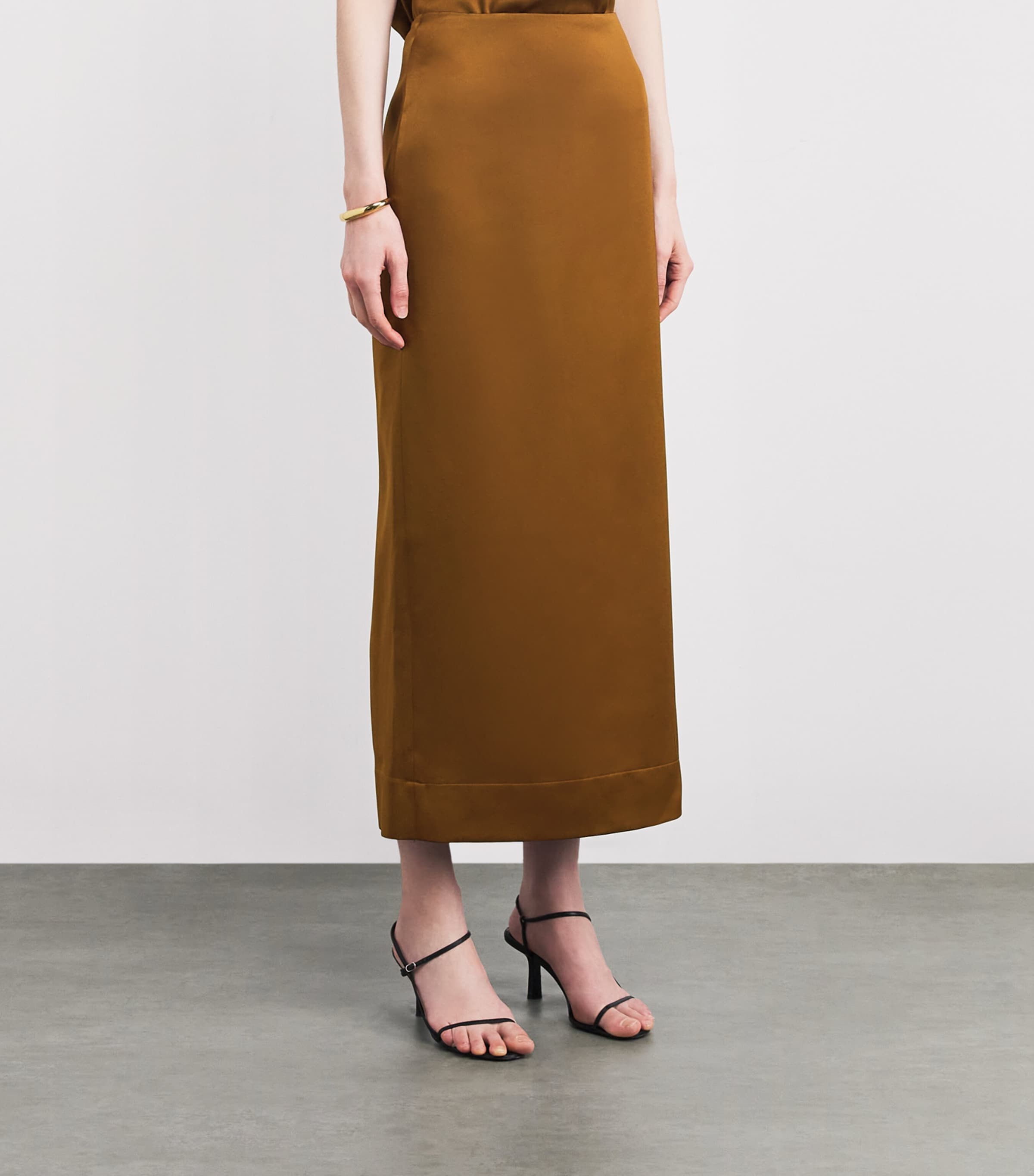 Satin Cartia Maxi Skirt OLIVE BRASS Image 3
