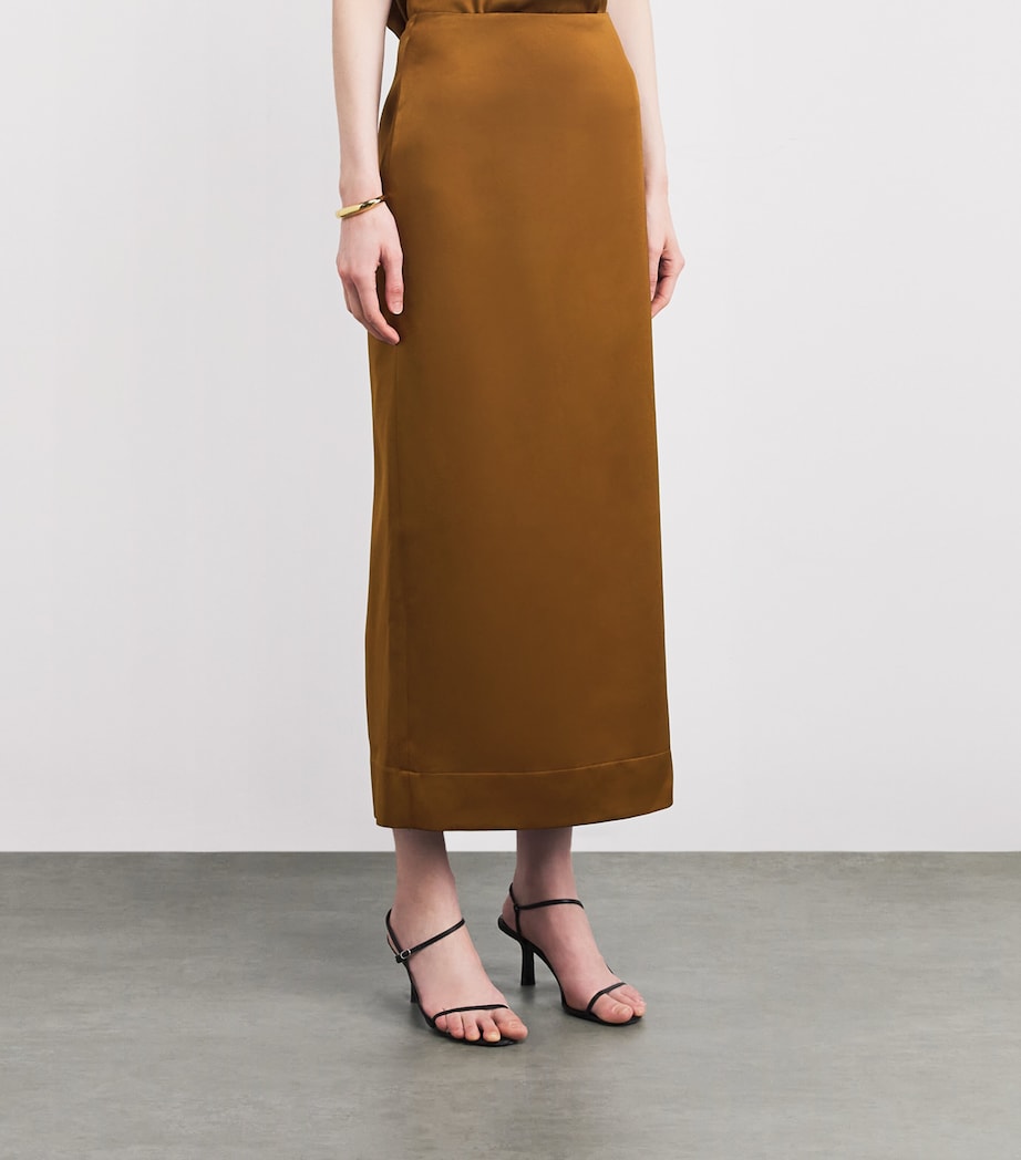 Satin Cartia Maxi Skirt OLIVE BRASS Image 3