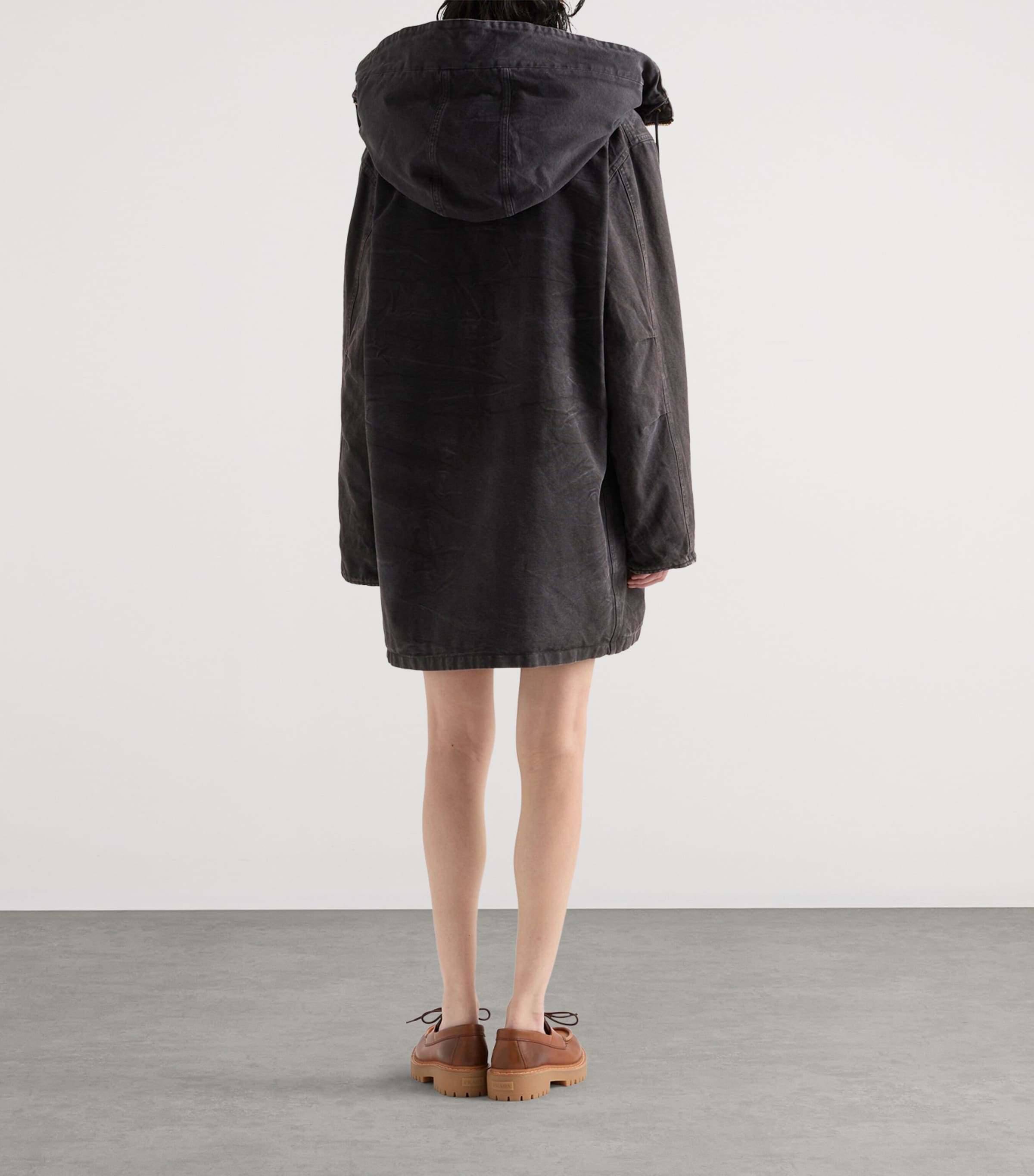 Canvas Shearling-Hood Coat F0002 Image 5