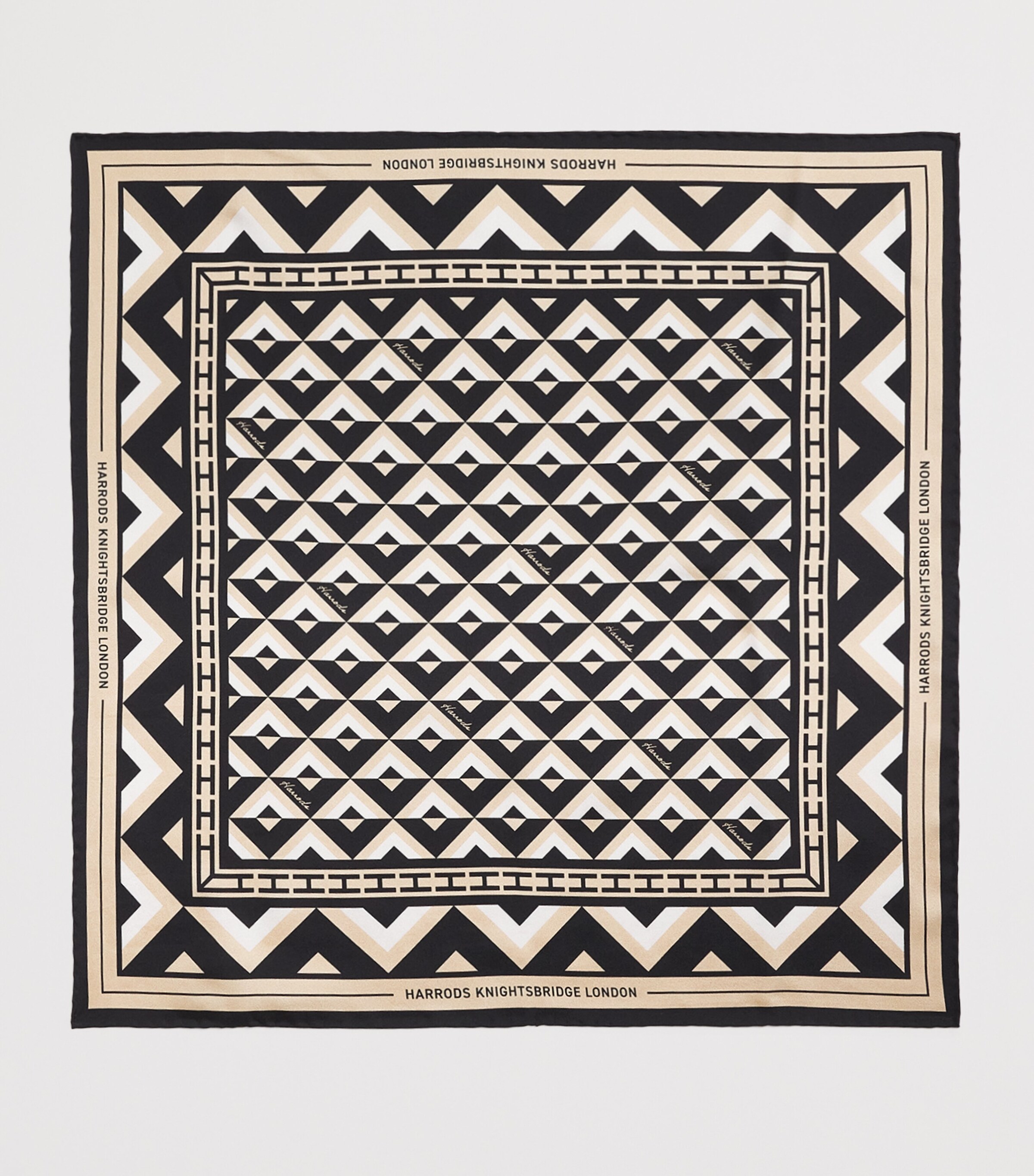 Harrods Silk Geometric Print Square Scarf Neutral Image 4