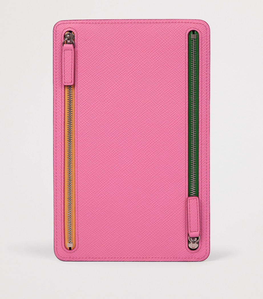 Smythson Leather Panama Multi-Zip Travel Wallet Flamingo Image 3