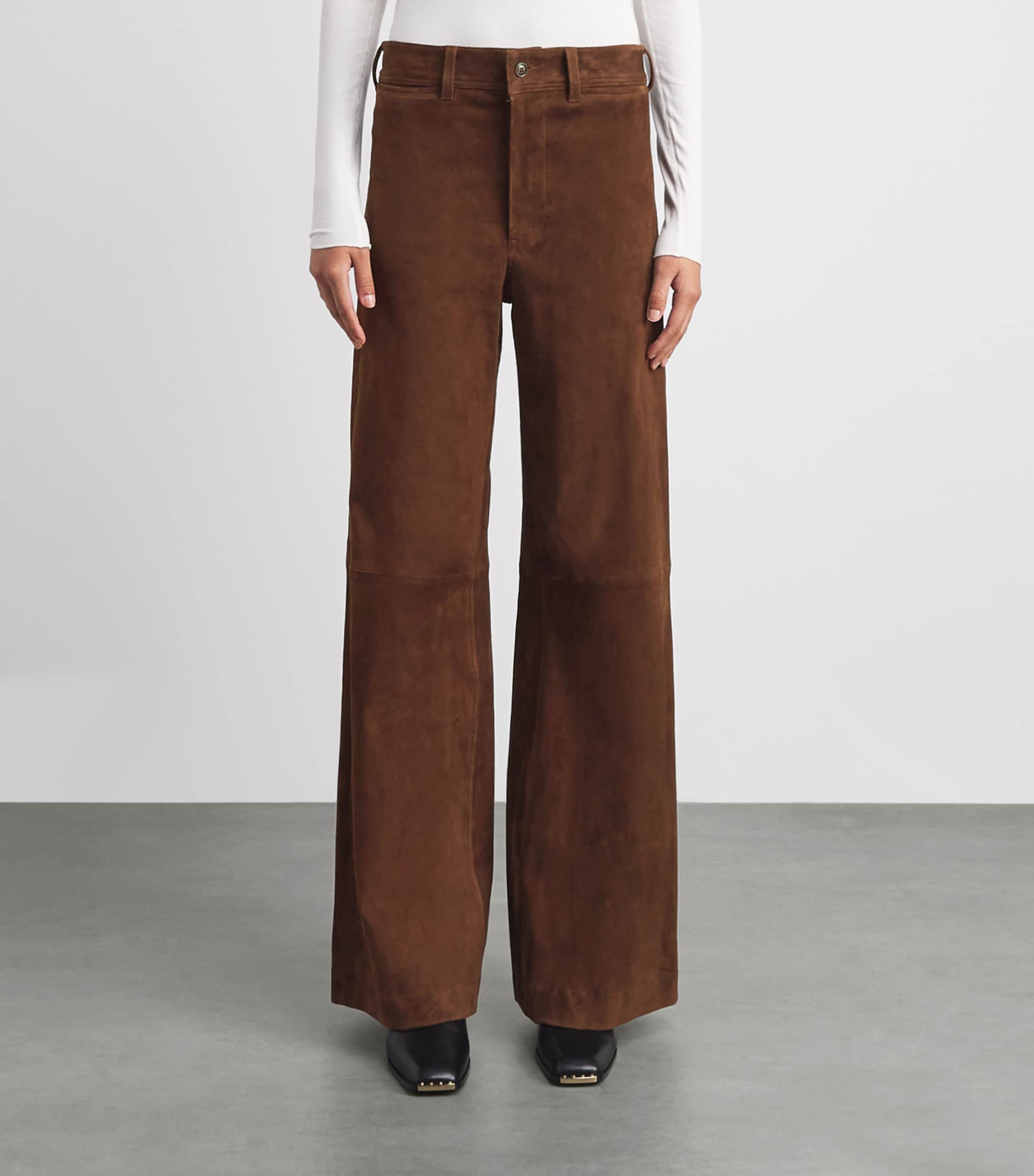 Polo Ralph Lauren Womens Suede Beaton Trousers Umber Image 4