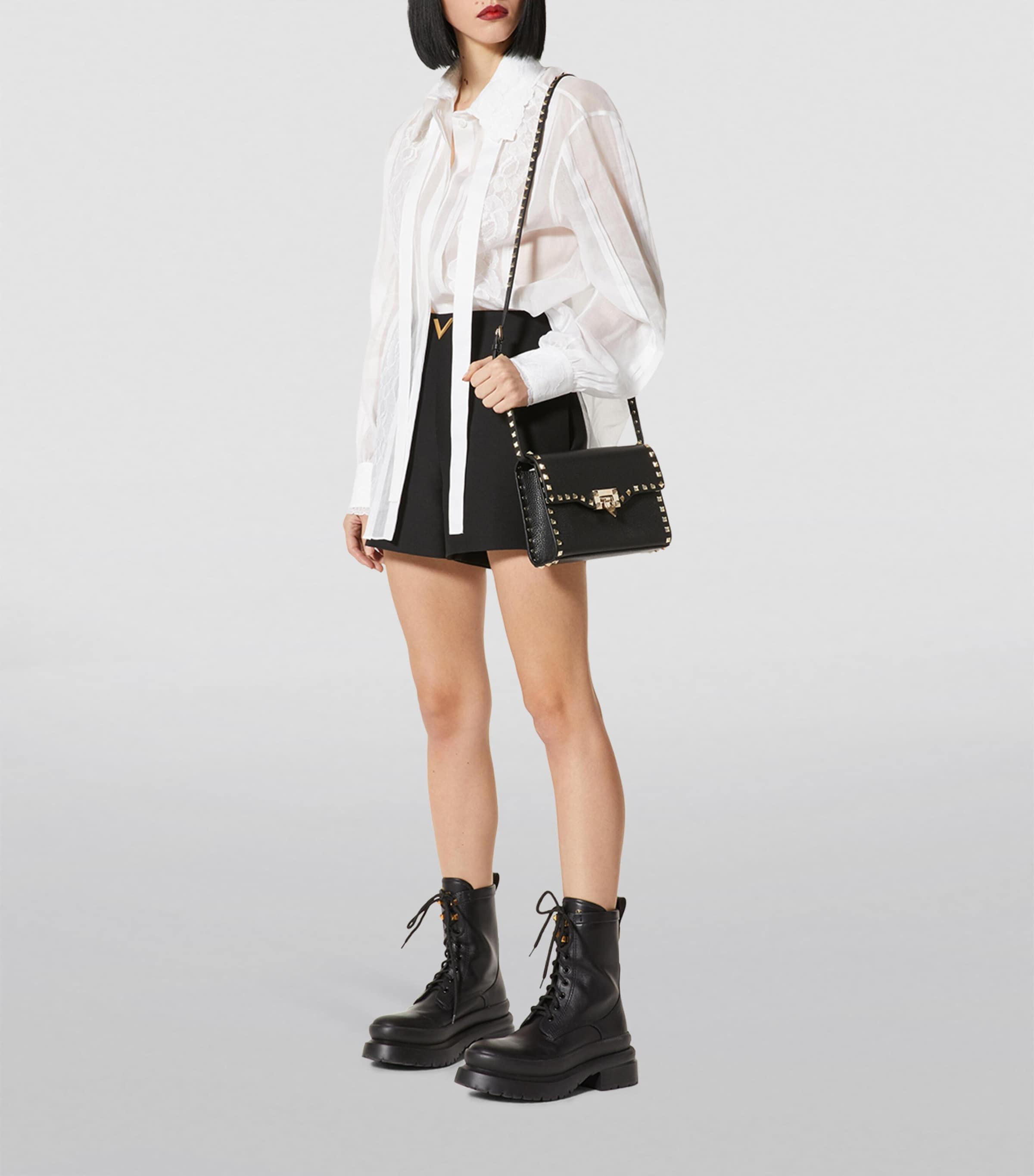 Valentino Garavani Black Rockstud Alcove Shoulder Bag | Harrods US