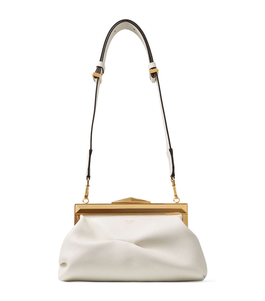 Leather Diamond Frame Clutch Bag LATTE/GOLD Image 1