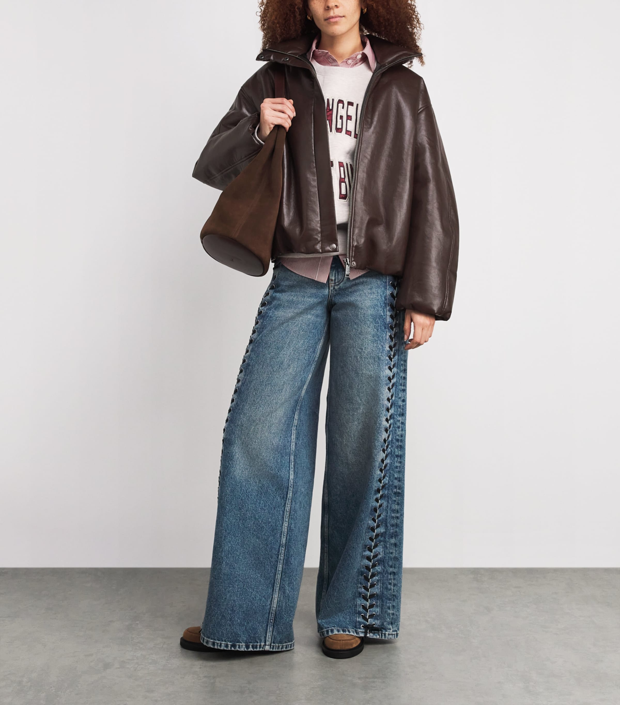 Leather-Blend Cyrus Bomber Jacket  DEEP BROWN Image 2