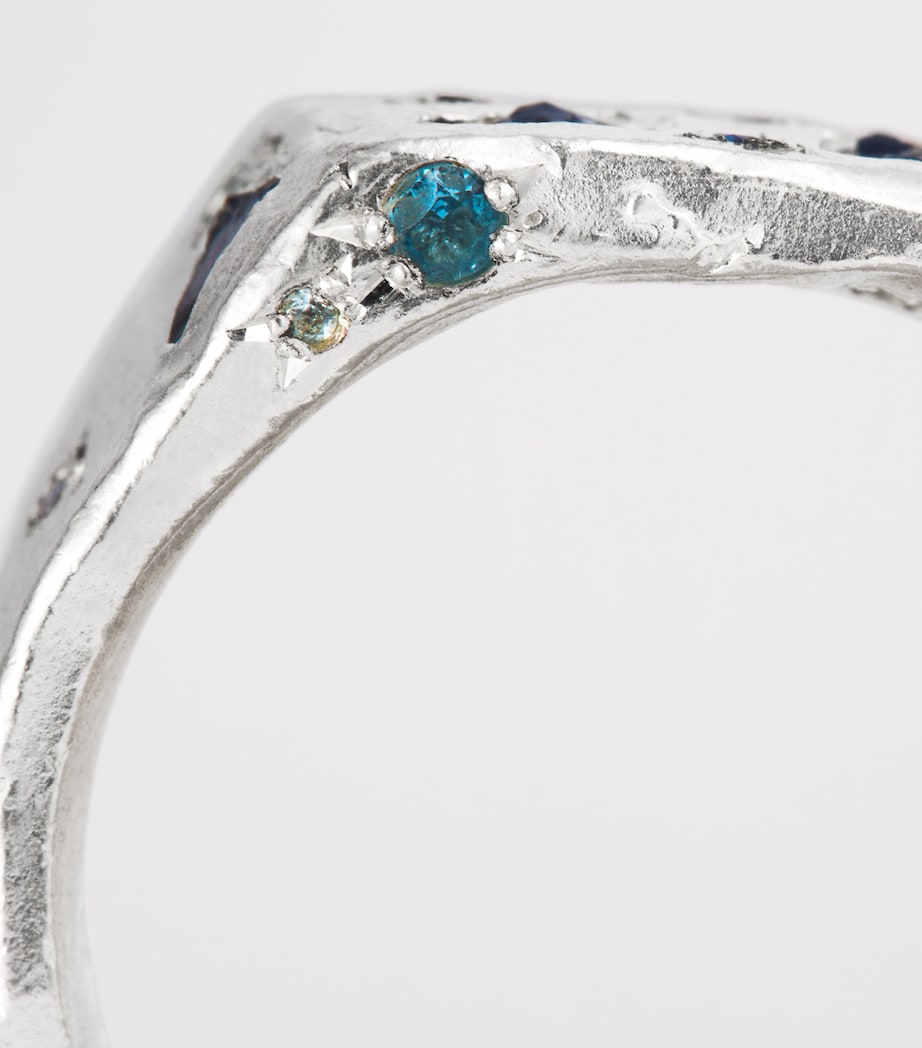 Sterling Silver, Sapphire, Topaz and Aquamarine Square Signet Ring BLUE Image 5