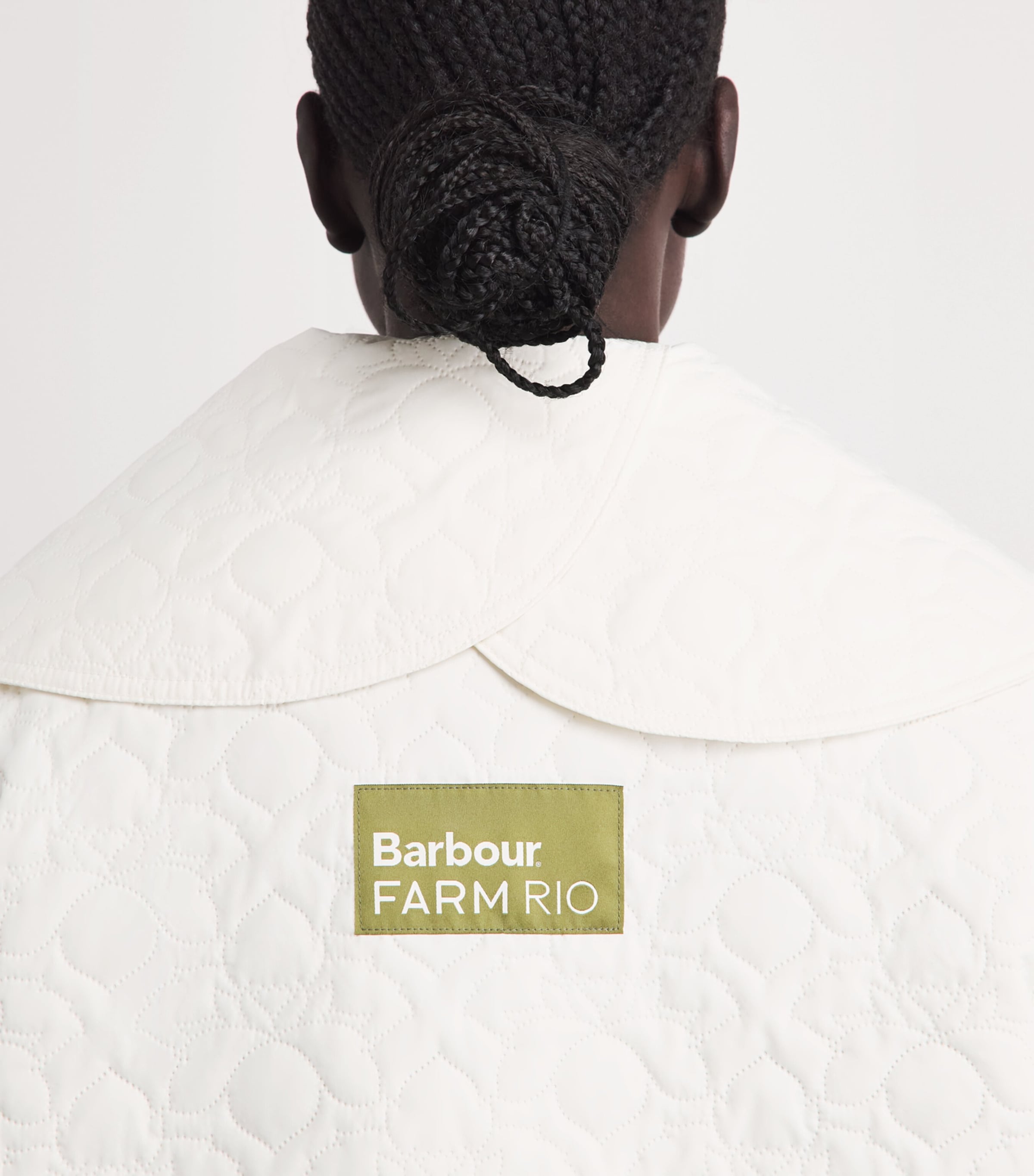 Barbour Womens x Farm Rio Quilted Floral-Patch Jacket White Rose Image 3