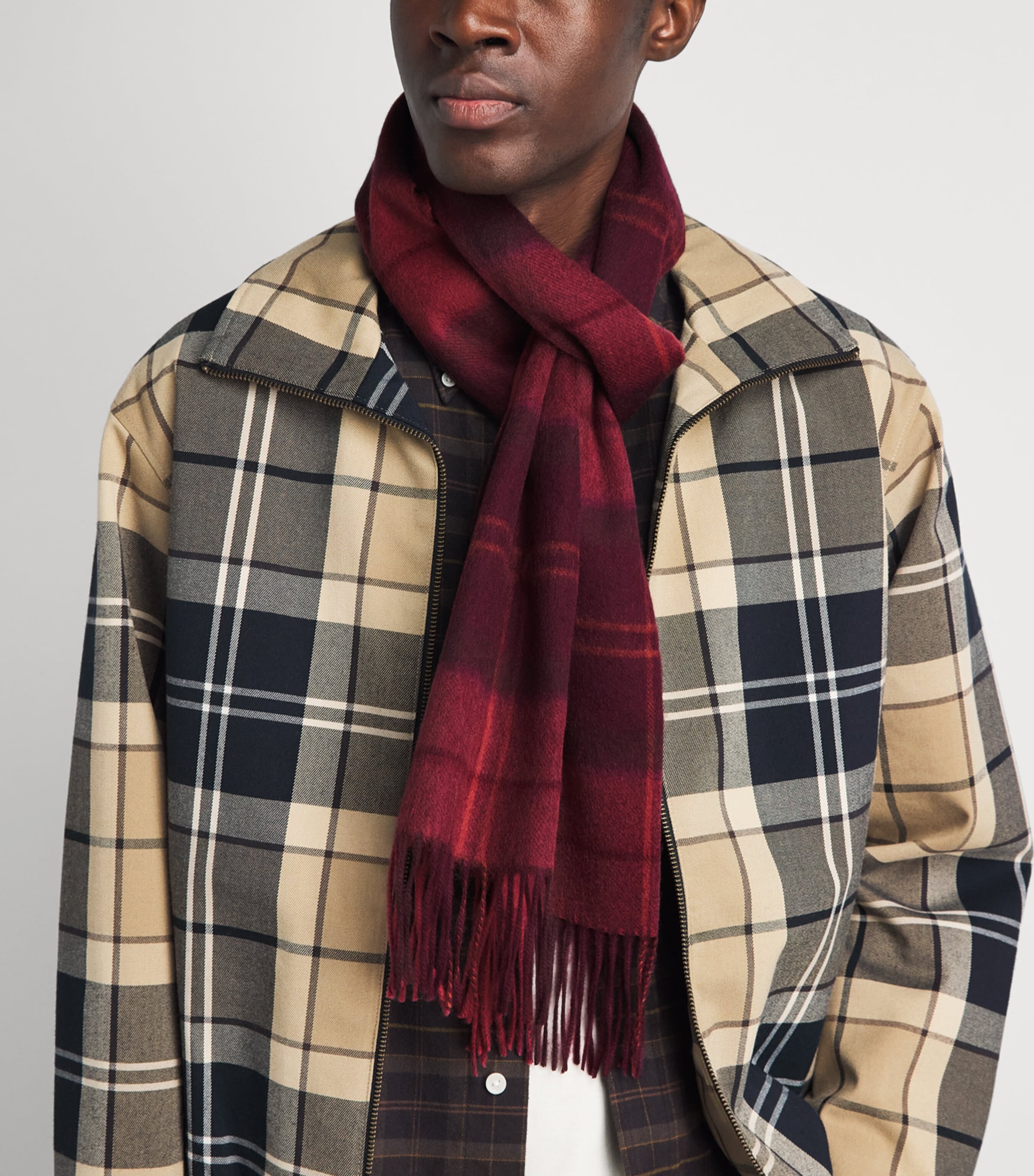 Barbour Wool-Cashmere Mineral Tartan Scarf Crimson Heather Image 3