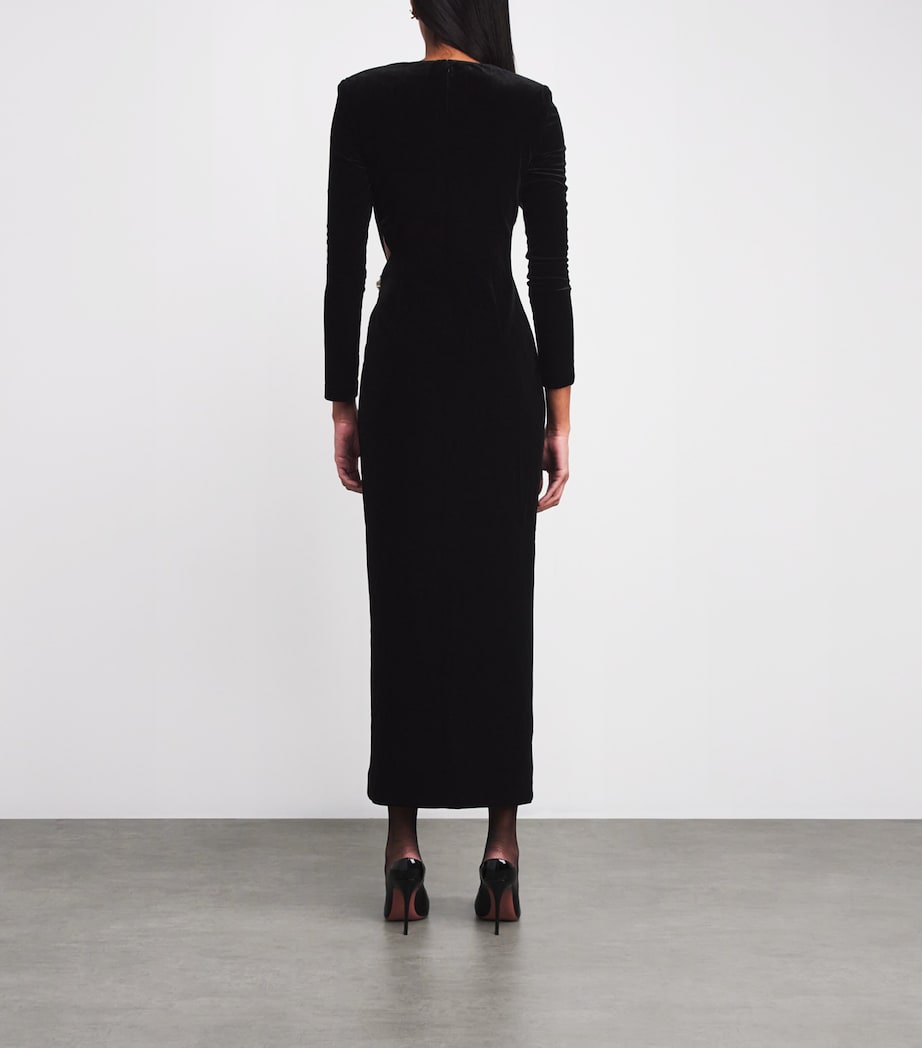 Velvet Chain-Detail Midi Dress BLACK Image 3