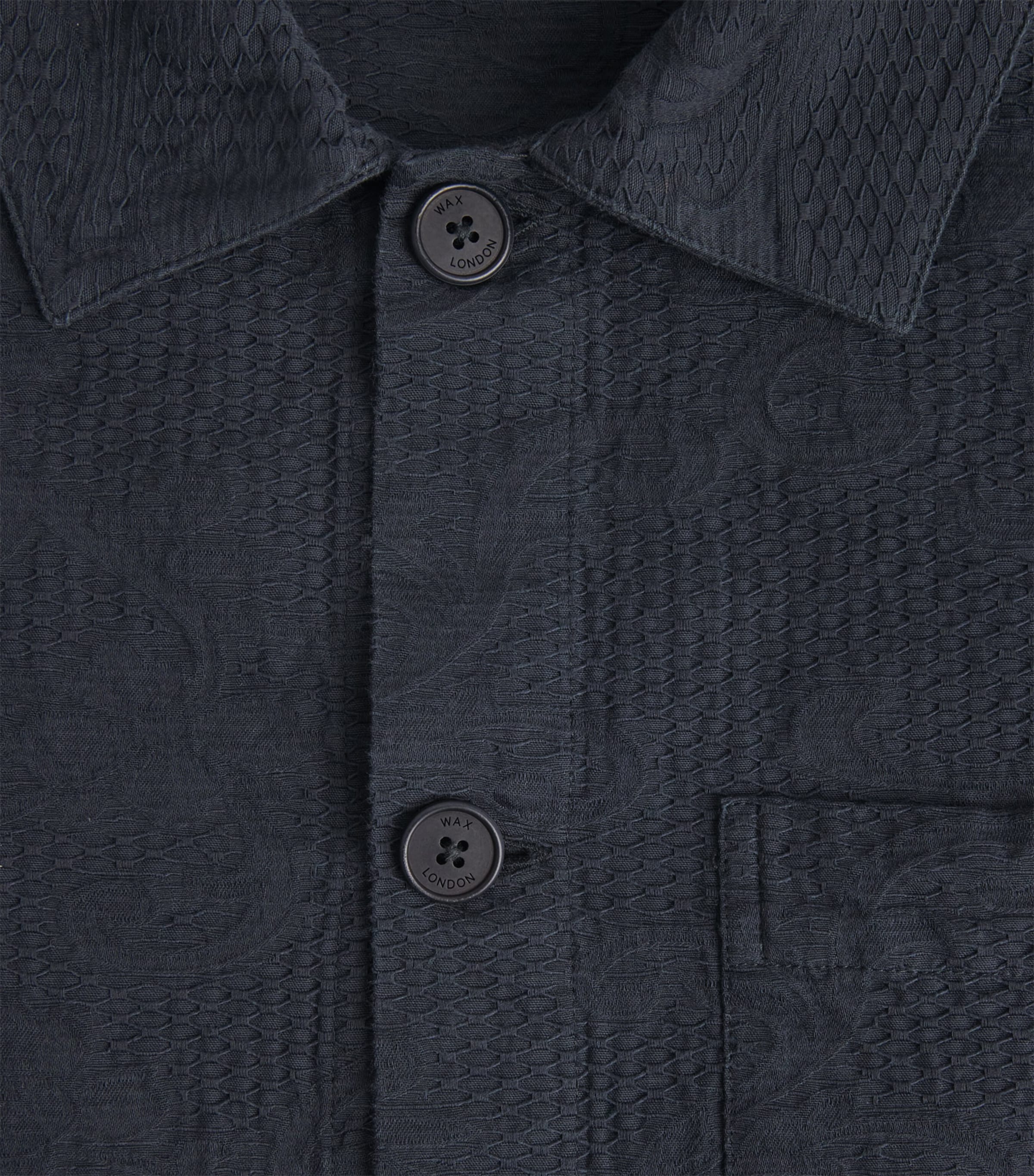 Wax London Mens Cotton Jacquard Rockley Overshirt Navy Image 6