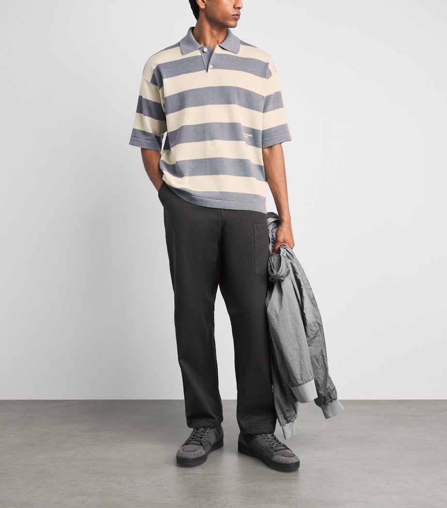 Stone Island Mens Cotton-Linen Stripe Polo Shirt Image 2