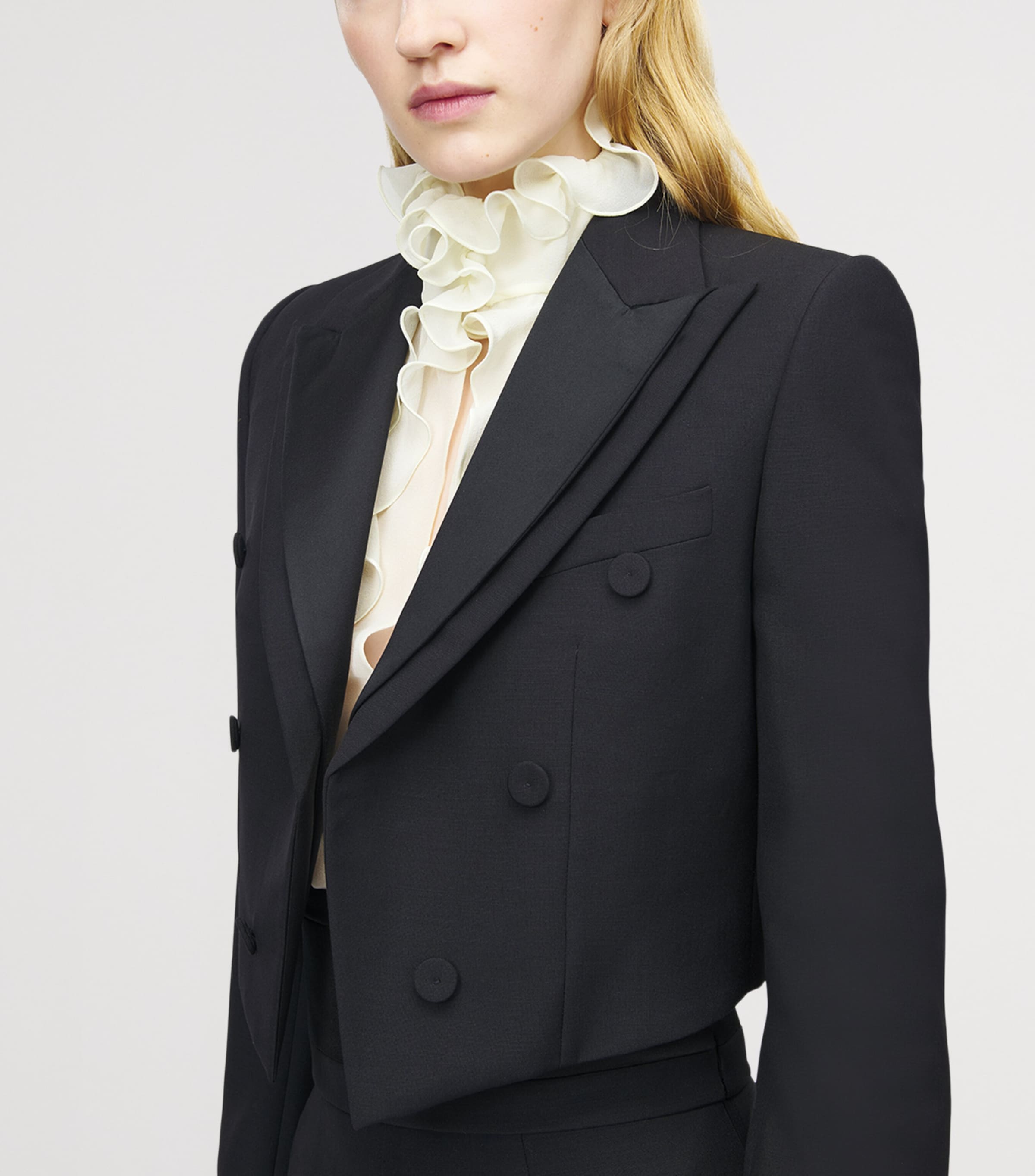 Wool Cropped Double Lapel Blazer 1000 Image 6