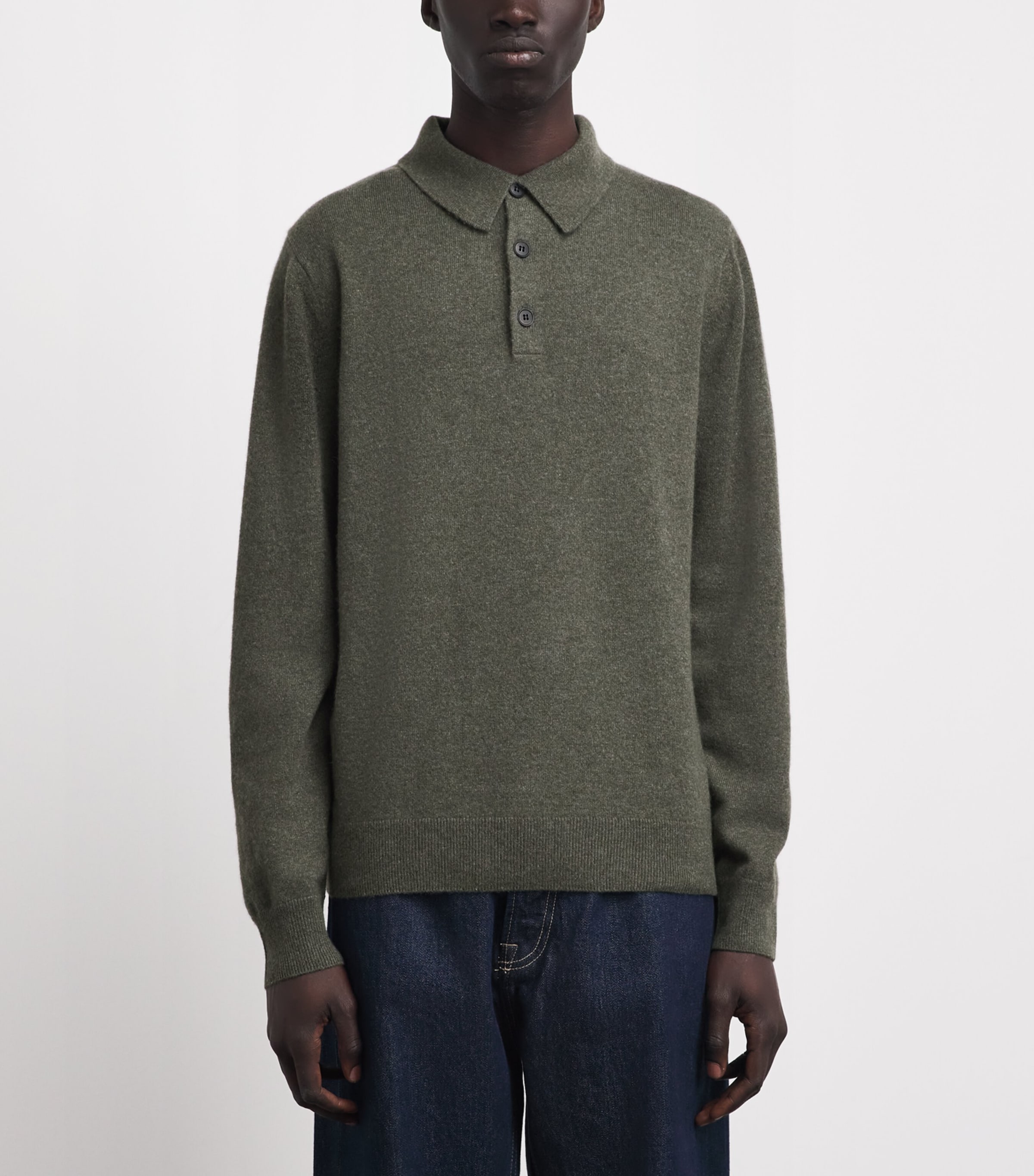 Sunspel Mens Cashmere Long-Sleeve Polo Shirt Image 4