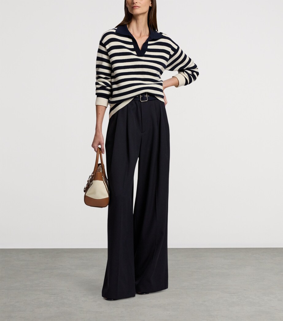 Ralph Lauren Collection Womens Cashmere Stripe Polo Sweater Natural Image 6