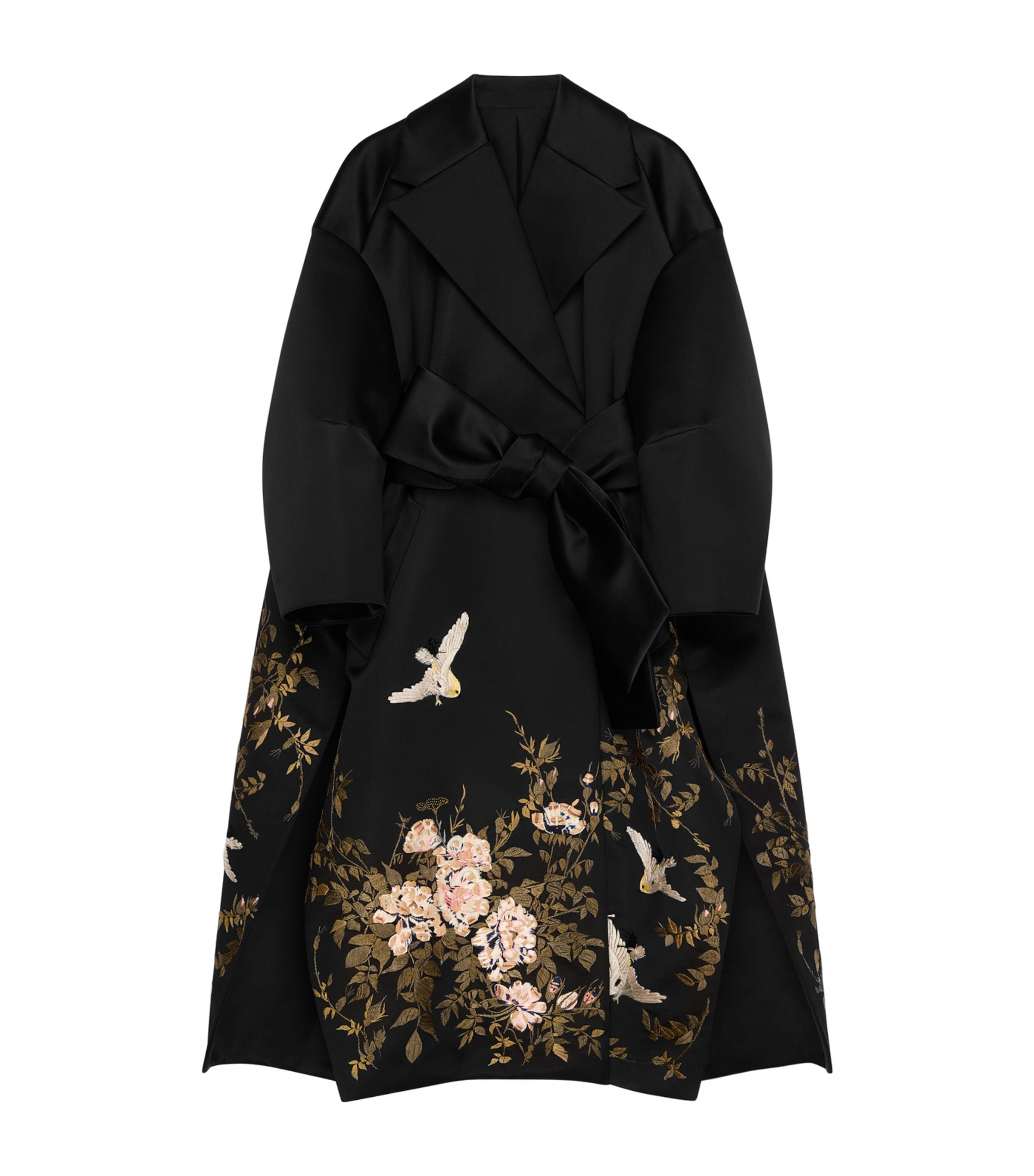 Silk Embroidered Cocoon Coat BLACK Image 1