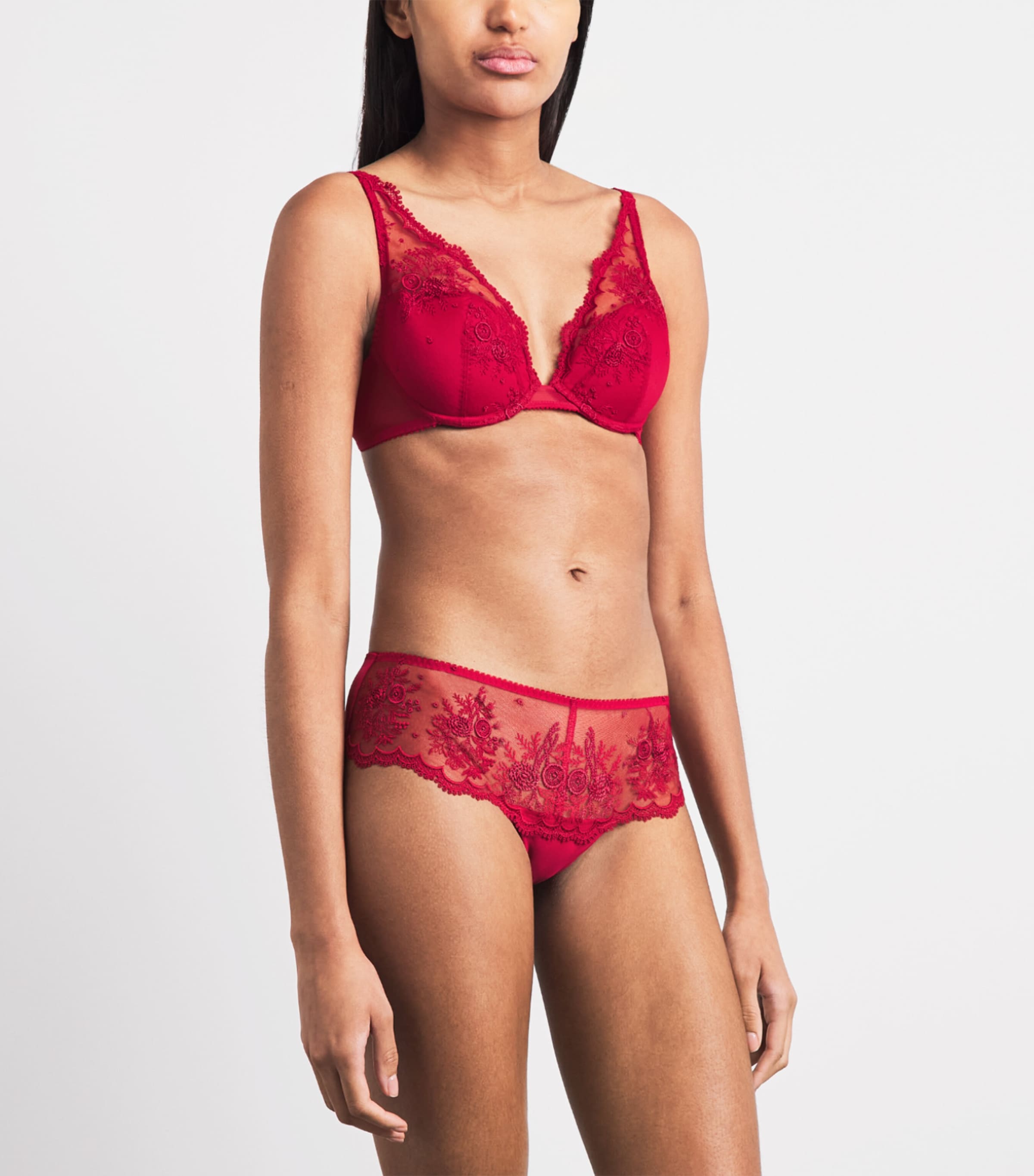 Simone Perele Womens Lace Intrigue Plunge Push-Up Bra Opera Red Image 2