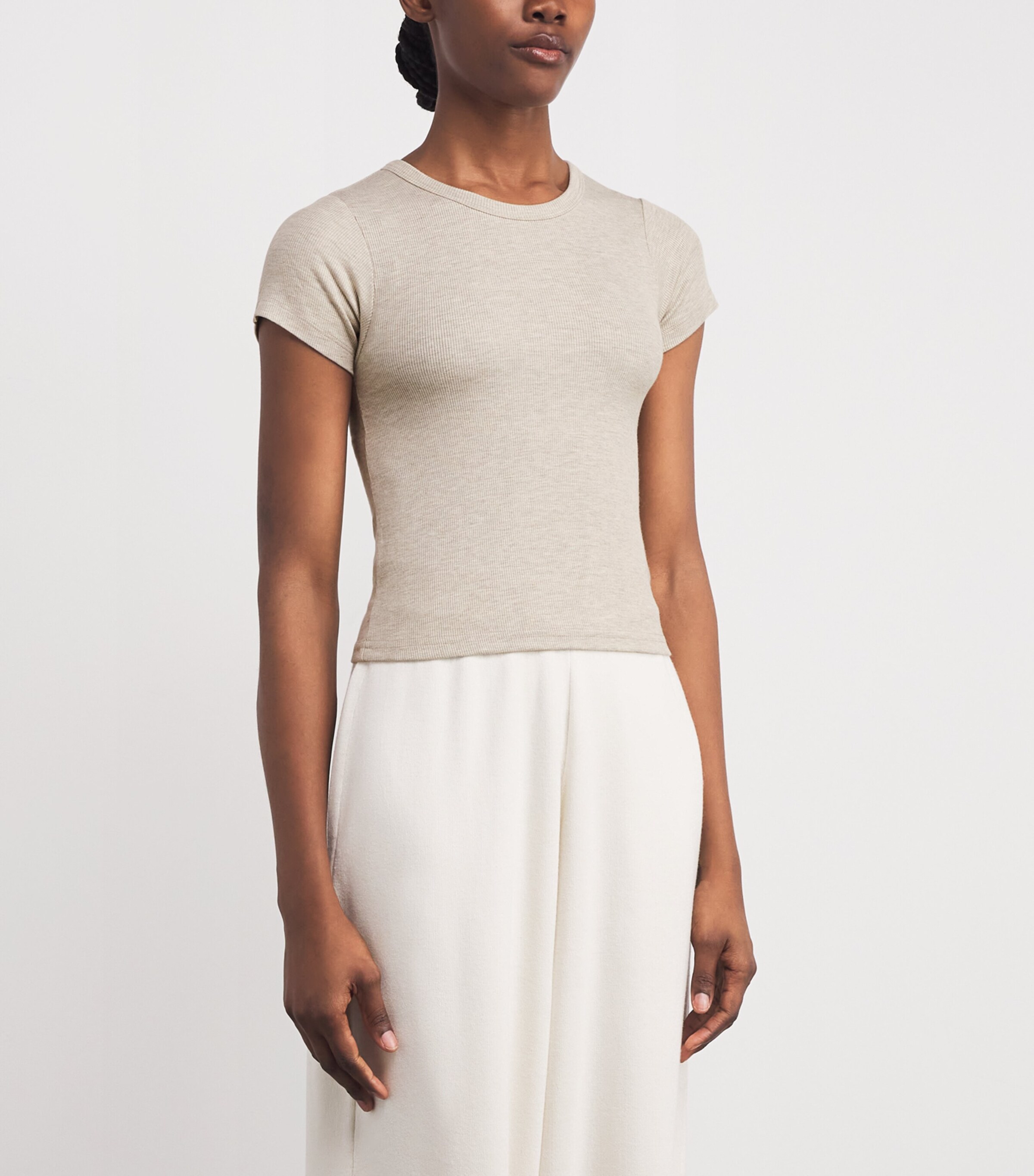 ÉTERNE Womens Ribbed Baby T-Shirt Hoat Heather Oatmeal Image 3